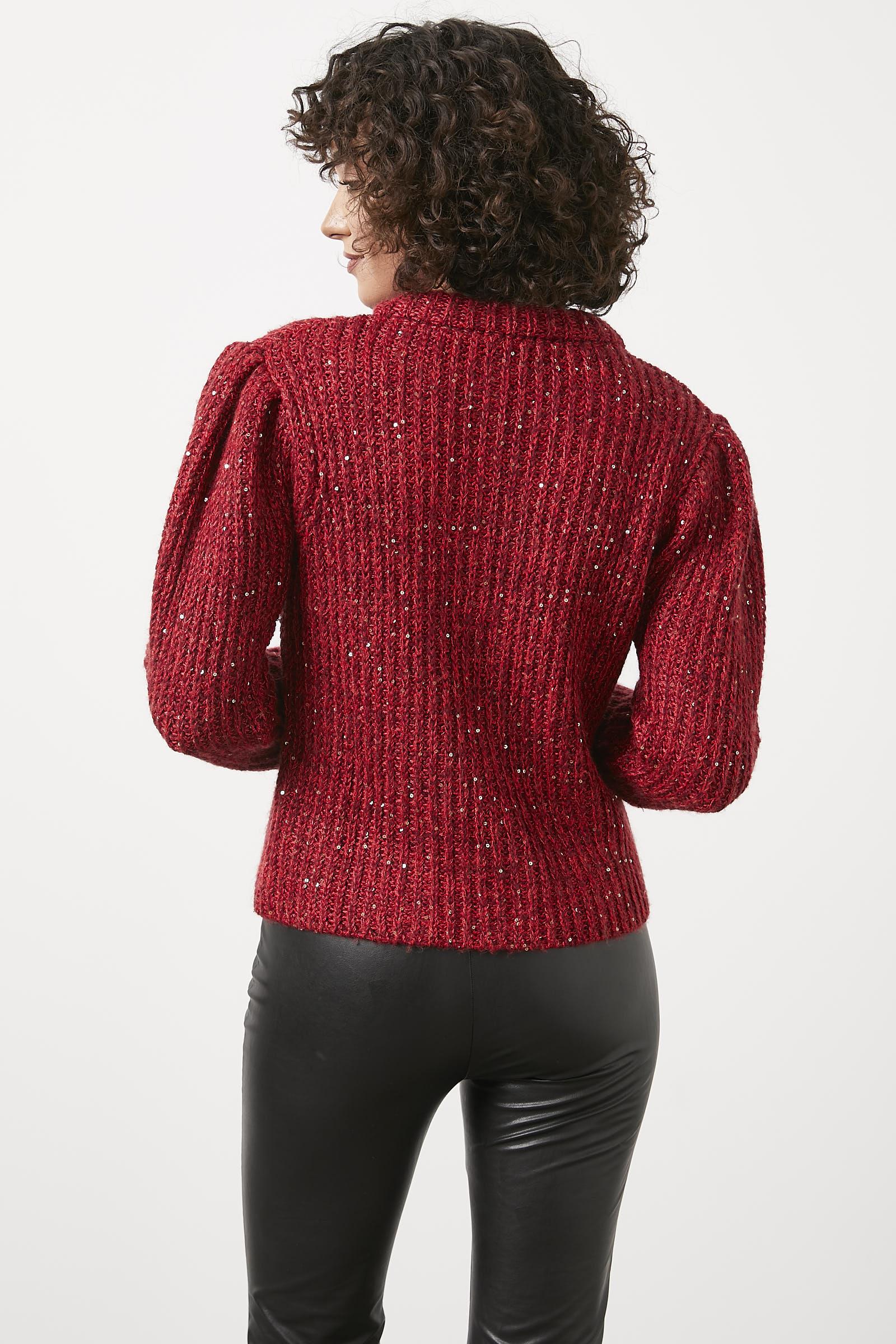 Pullu Fermuarlı Triko Hırka - Kırmızı (3) Sementa