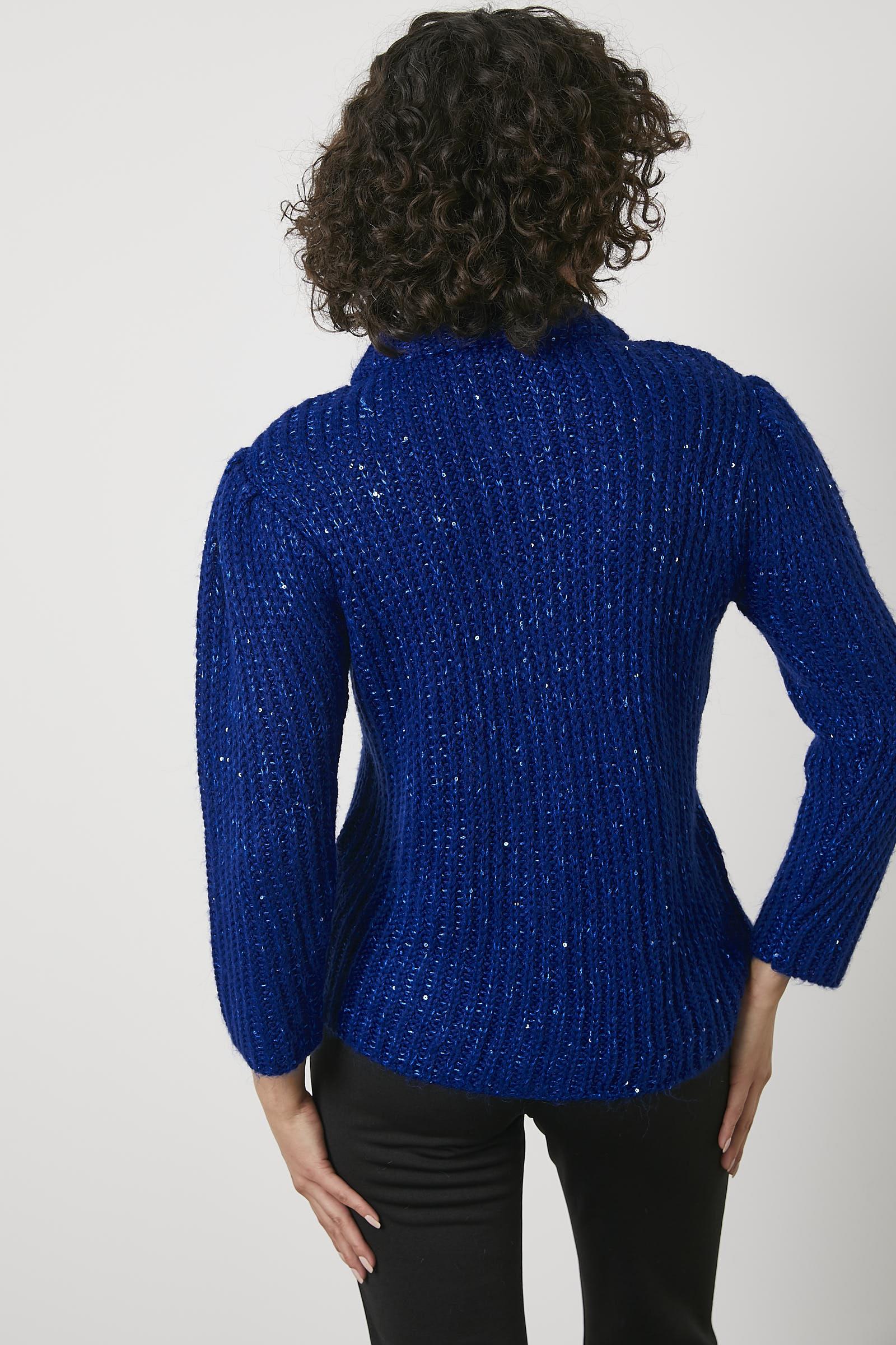 Pullu Fermuarlı Triko Hırka - Saks (4) Sementa