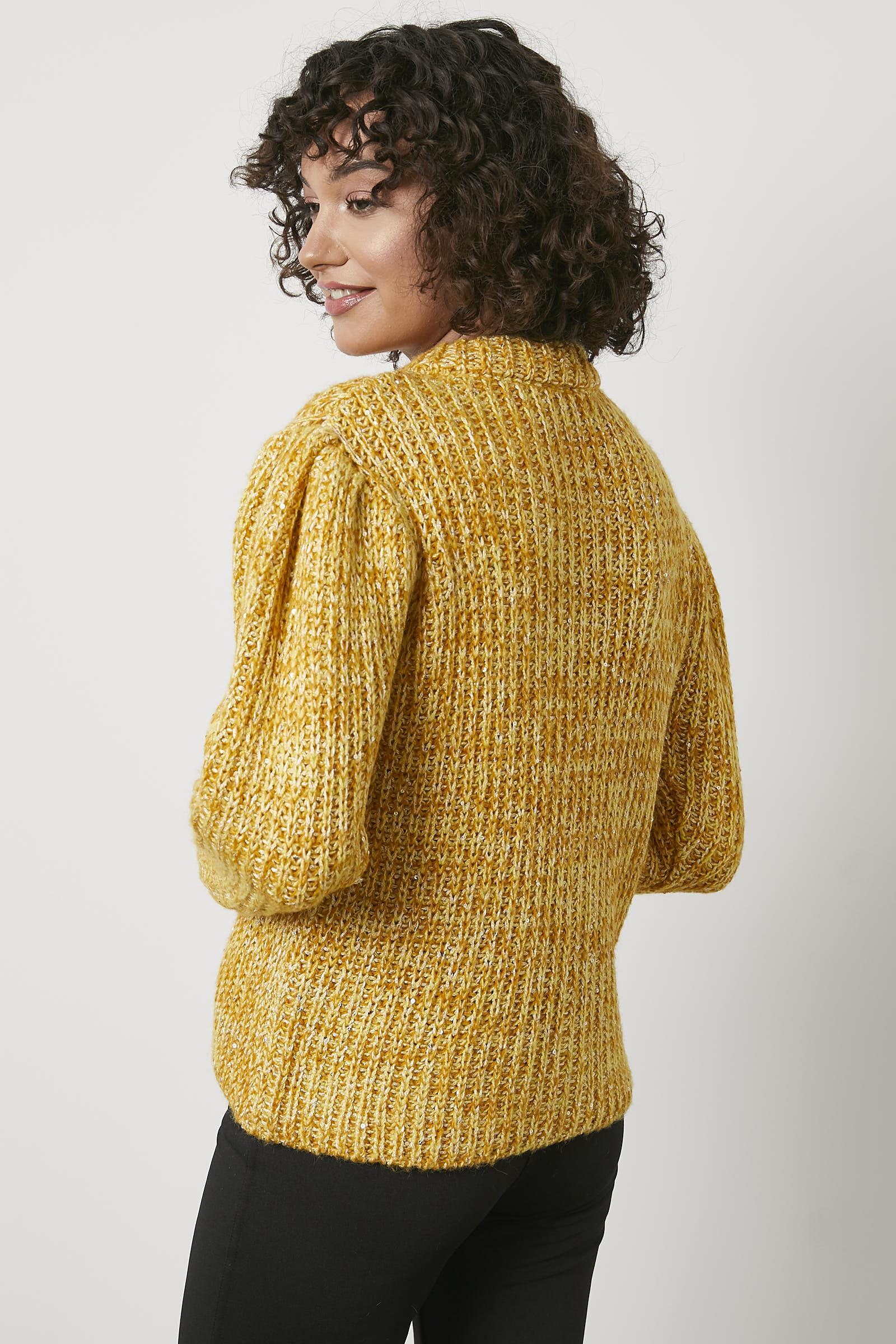 Pullu Fermuarlı Triko Hırka - Sarı (3) Sementa