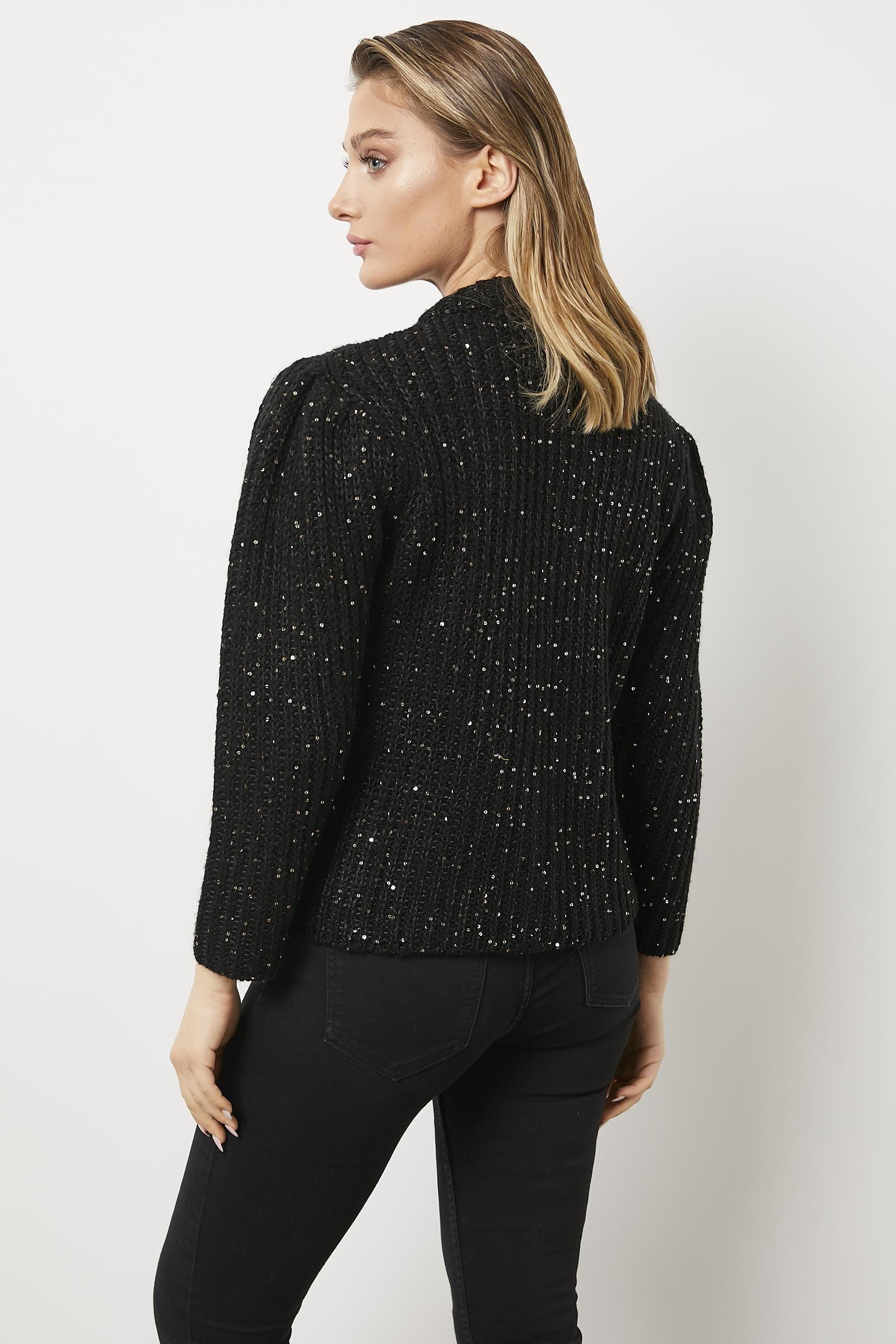Pullu Fermuarlı Triko Hırka - Siyah (4) Sementa