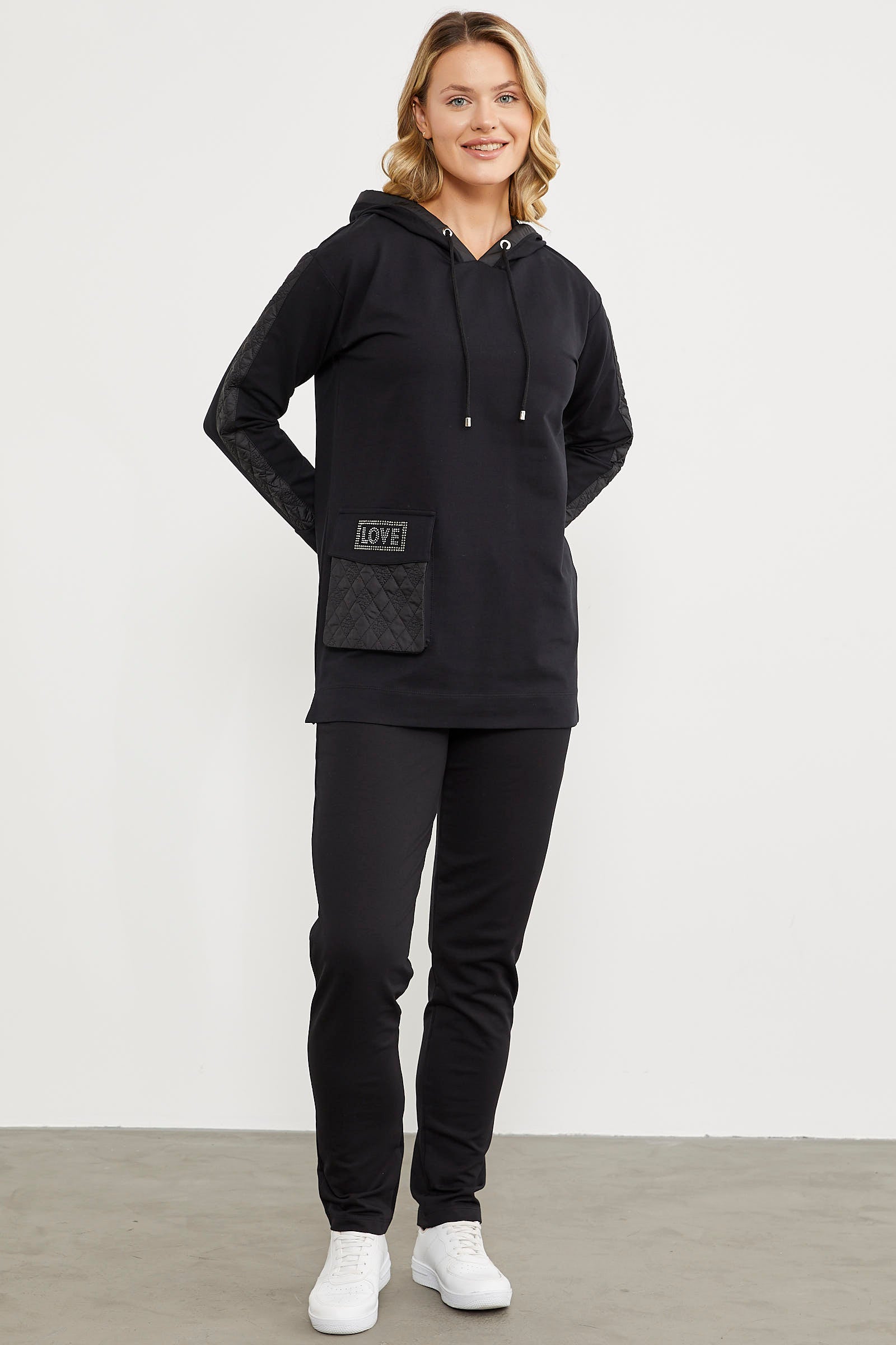 Rahat Kalıp Büyük Cepli Eşofman Takım - Siyah (2) Sementa