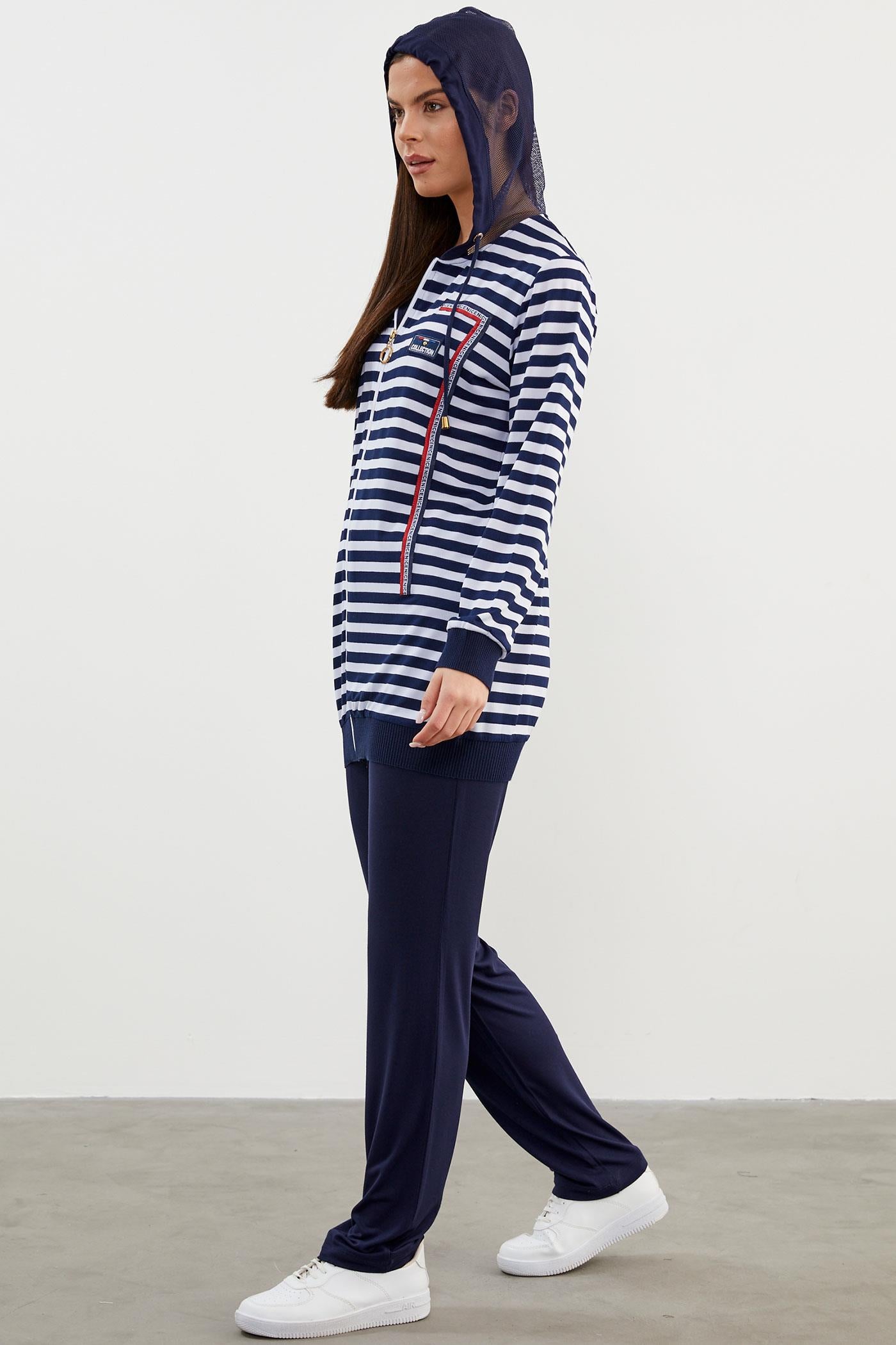 Rahat Kalıp Çizgili Penye Takım - Lacivert (6) Sementa