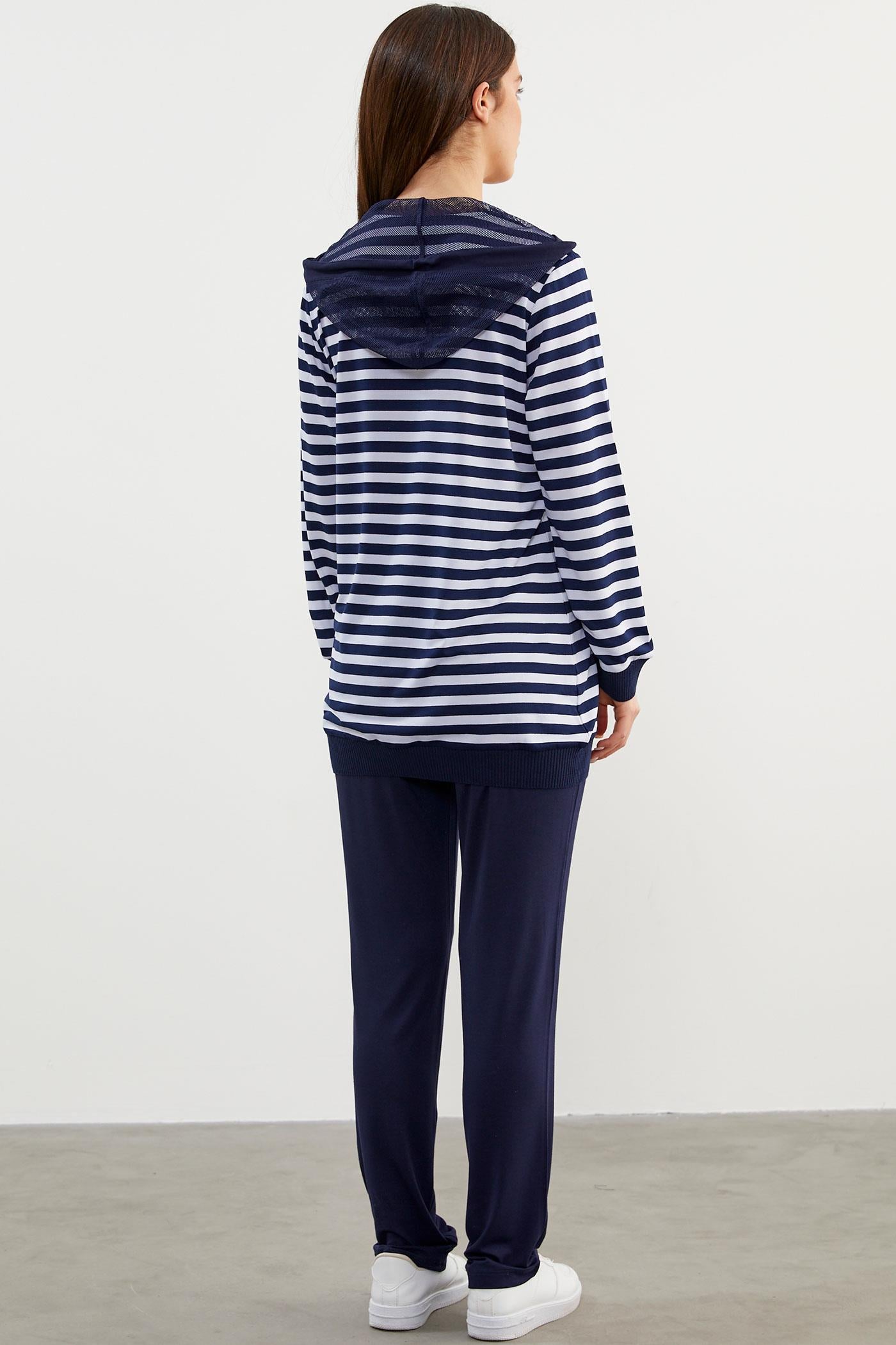 Rahat Kalıp Çizgili Penye Takım - Lacivert (7) Sementa