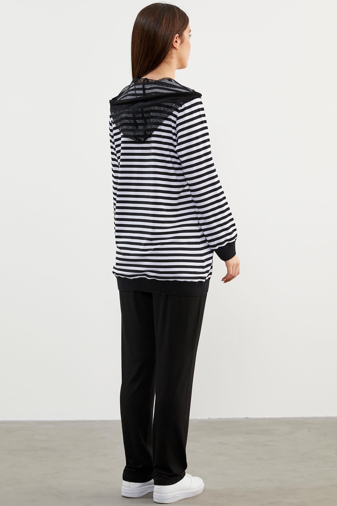 Rahat Kalıp Çizgili Penye Takım - Siyah (6) Sementa