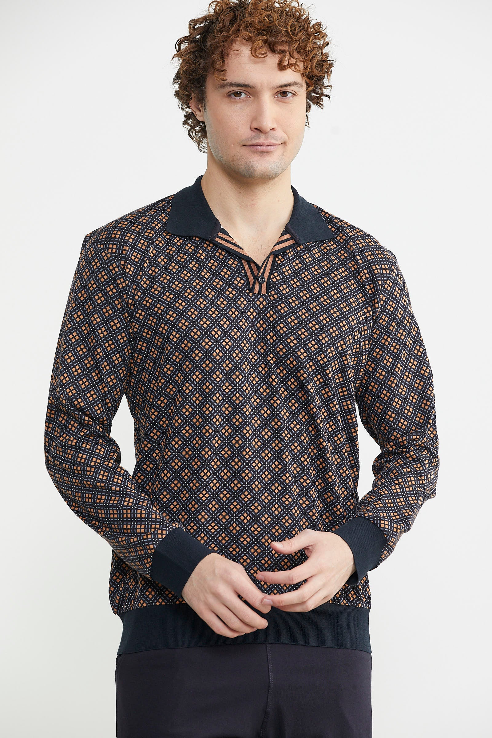 Rahat Kalıp Desenli Pijama Takım - Kahve - Sementa