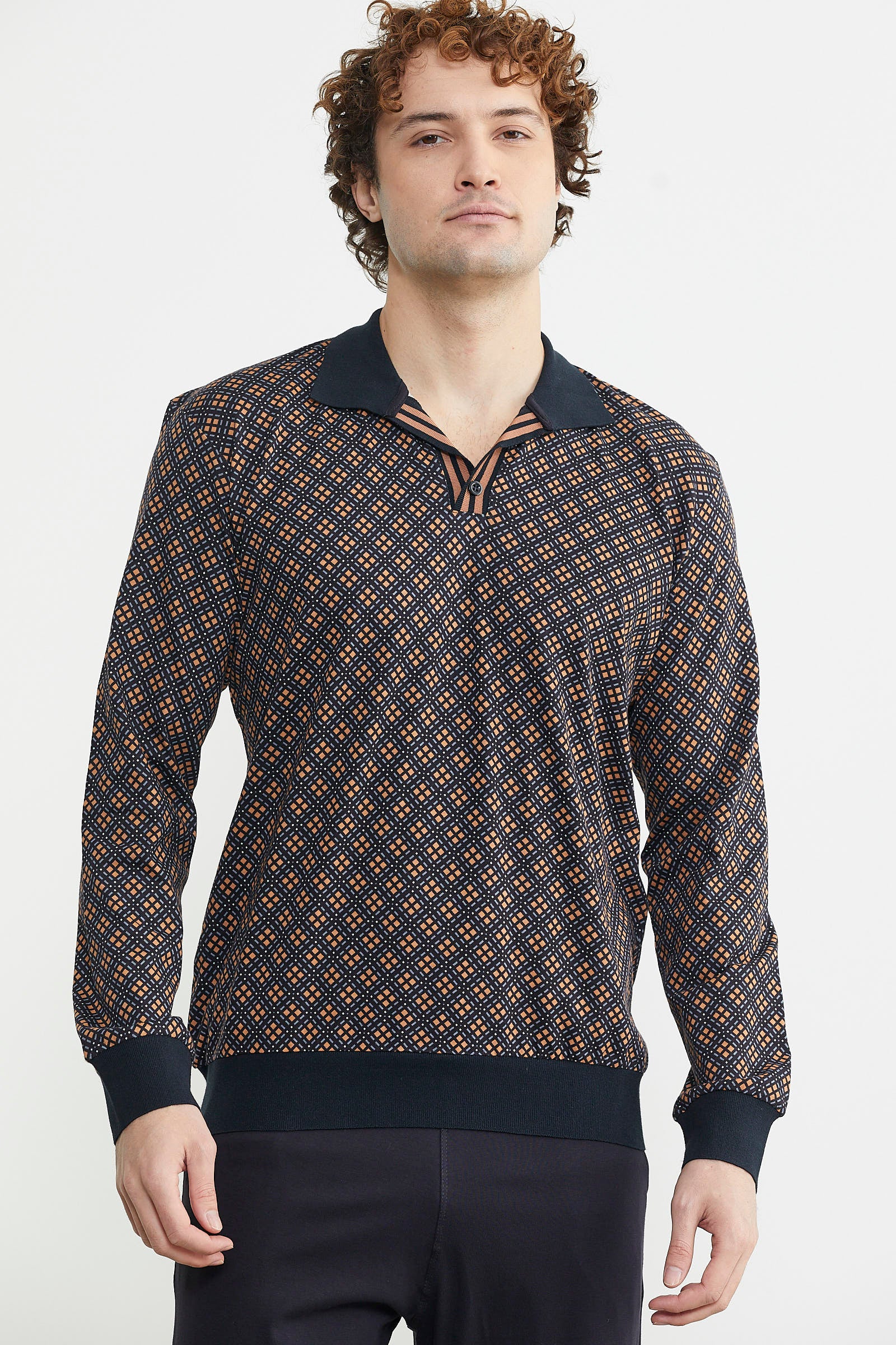 Rahat Kalıp Desenli Pijama Takım - Kahve - Sementa