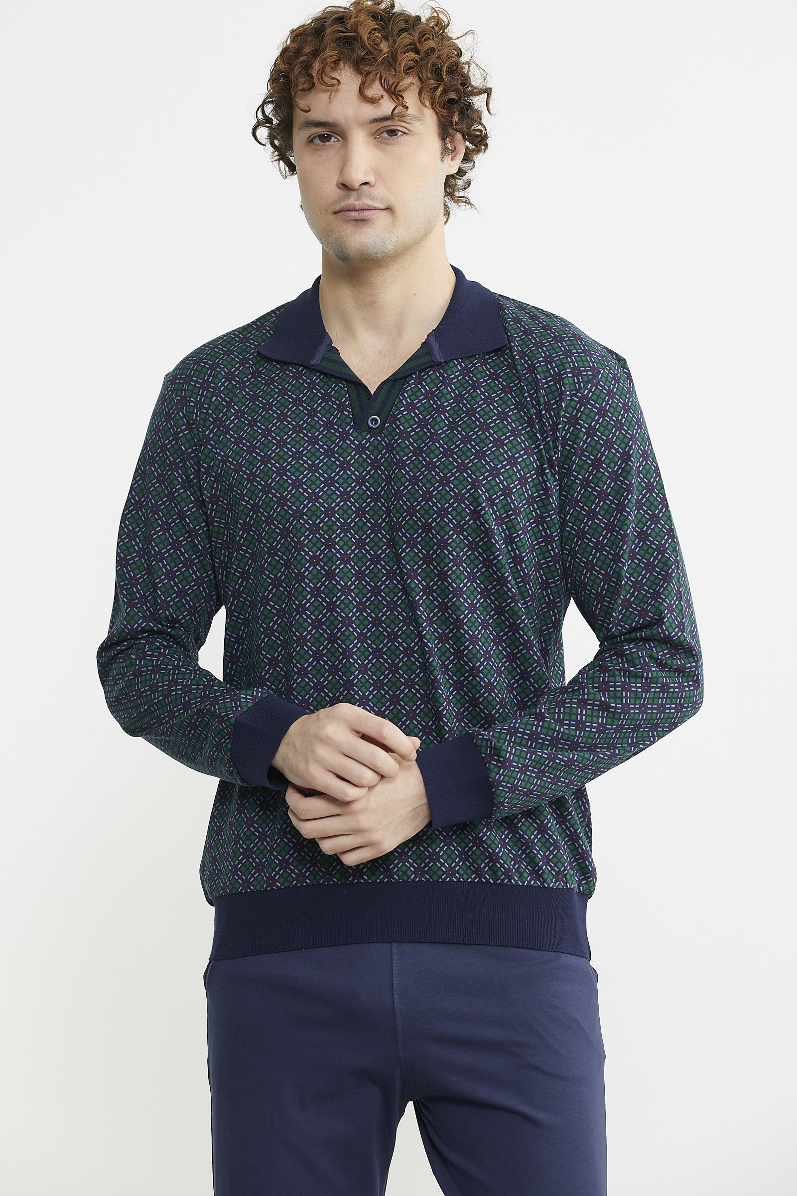 Rahat Kalıp Desenli Pijama Takım - Yeşil - Sementa