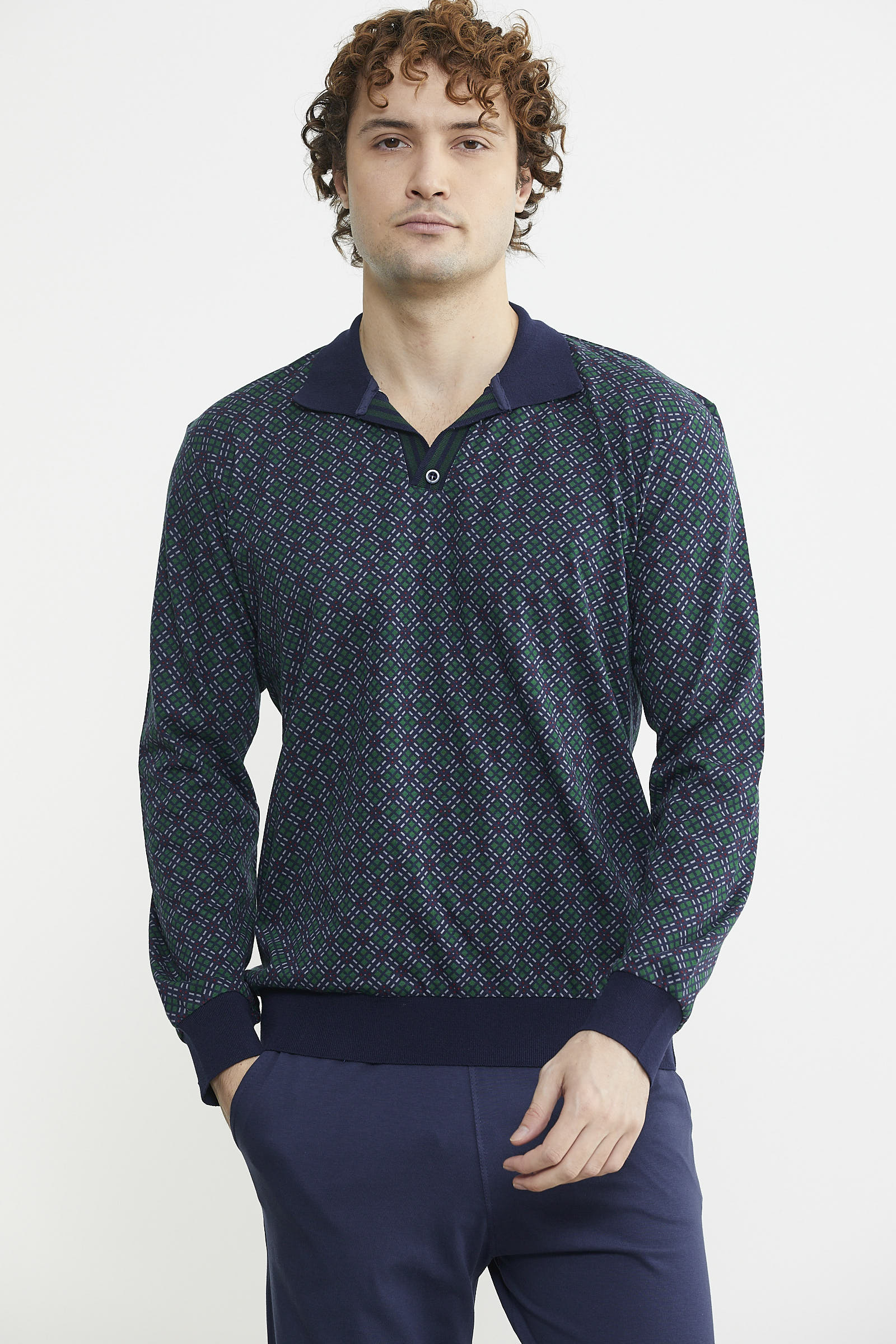 Rahat Kalıp Desenli Pijama Takım - Yeşil - Sementa