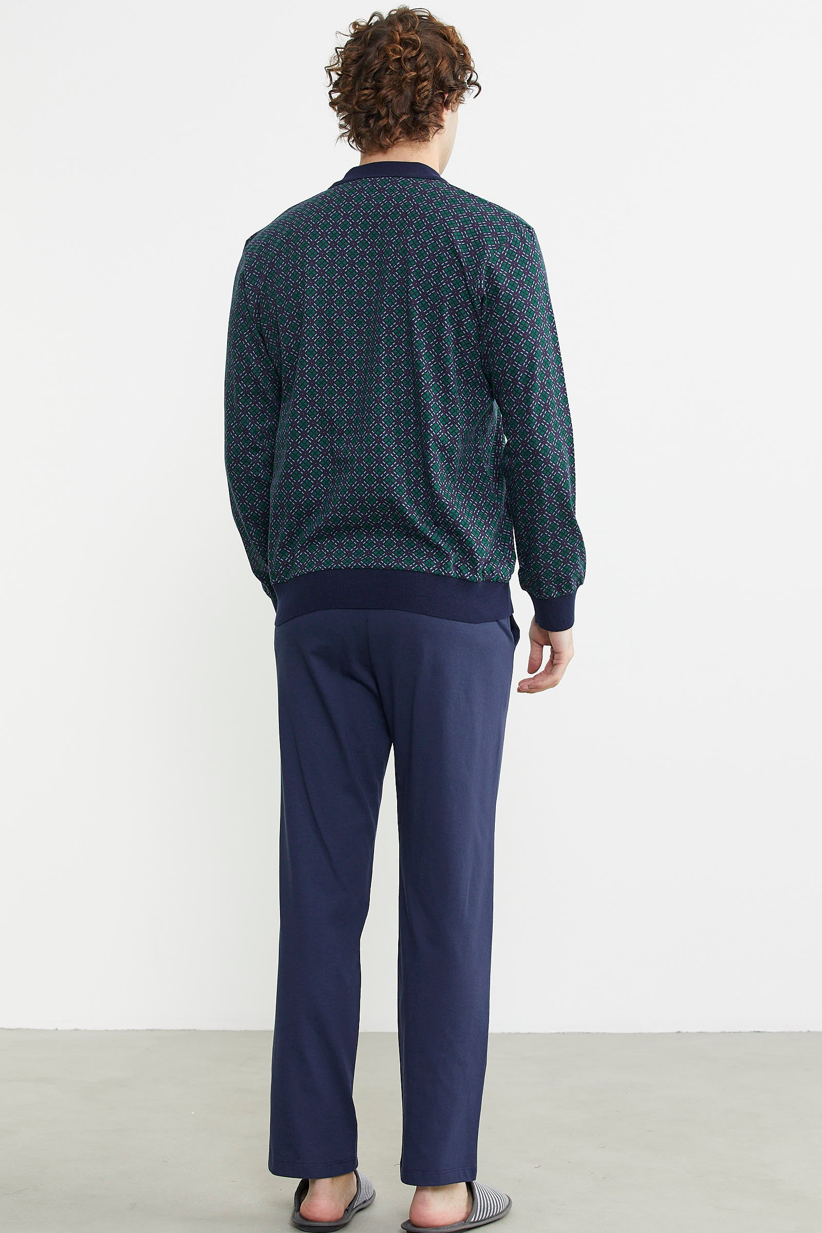 Rahat Kalıp Desenli Pijama Takım - Yeşil - Sementa