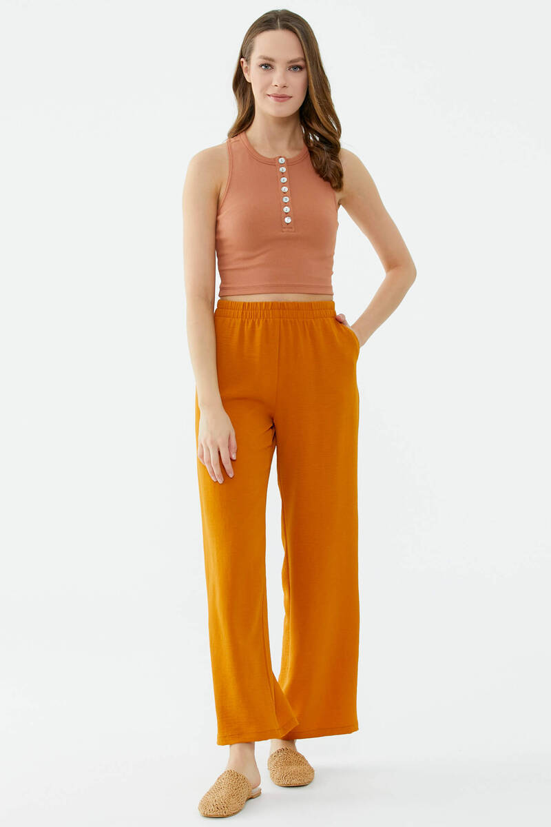 Rahat Kalıp Dökümlü Krep Pantolon - Tarçın (1) Sementa
