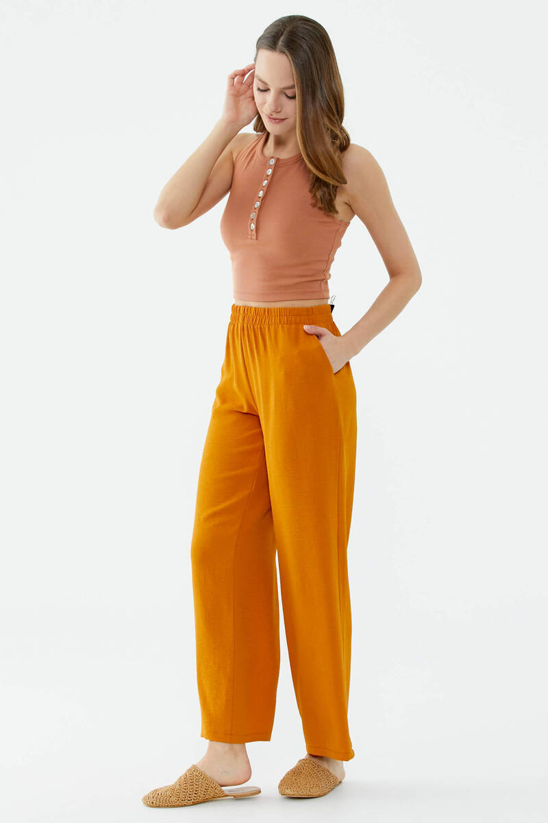 Rahat Kalıp Dökümlü Krep Pantolon - Tarçın (3) Sementa