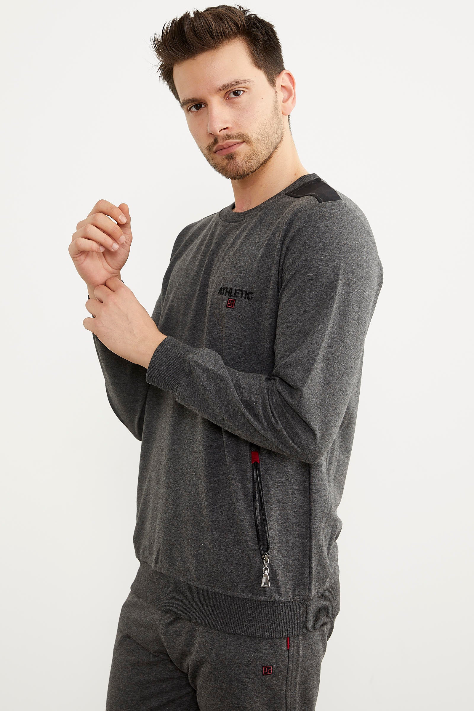 Rahat Kalıp Sıfır Yaka Eşofman Takım - Antrasit (3) Sementa