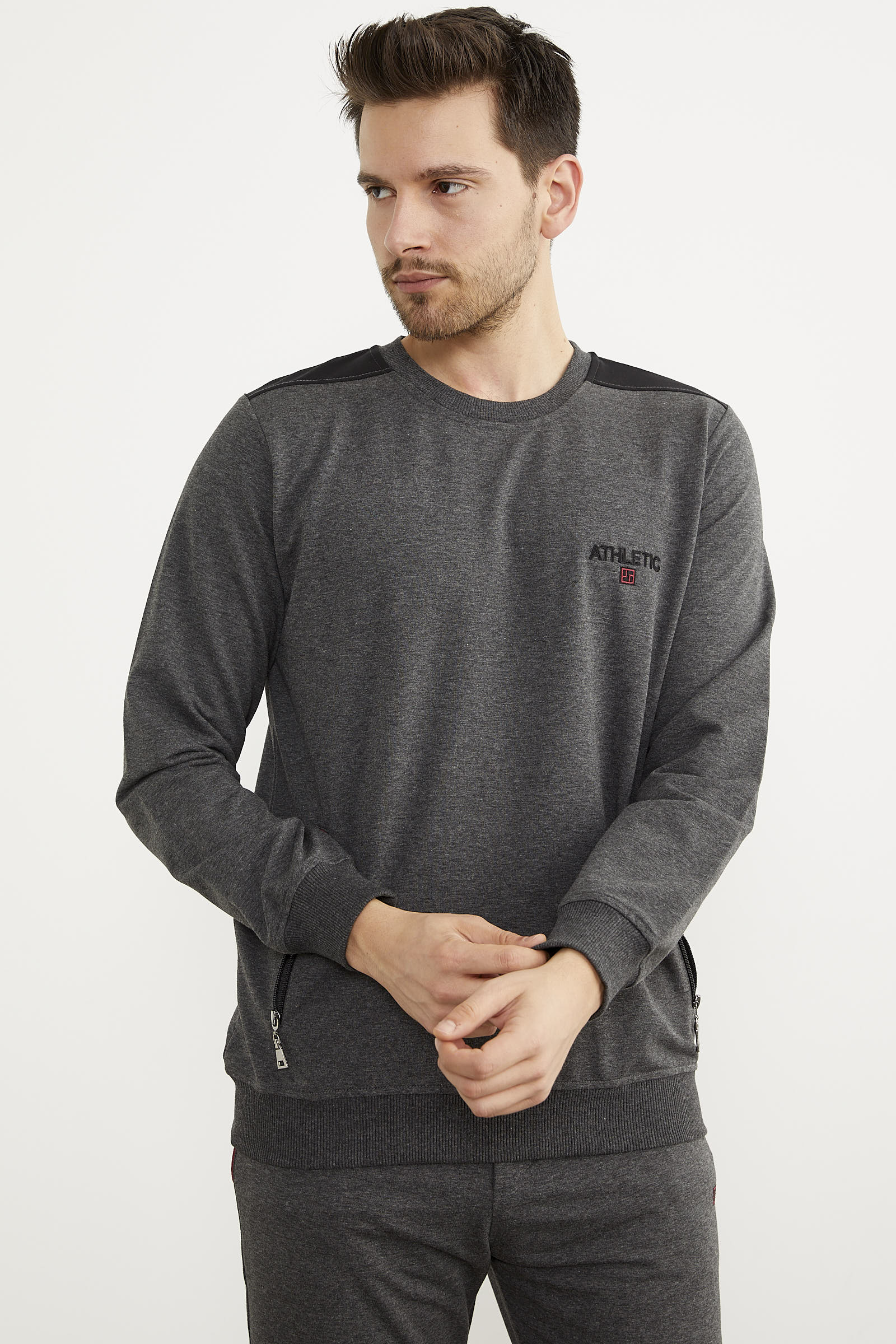 Rahat Kalıp Sıfır Yaka Eşofman Takım - Antrasit (4) Sementa