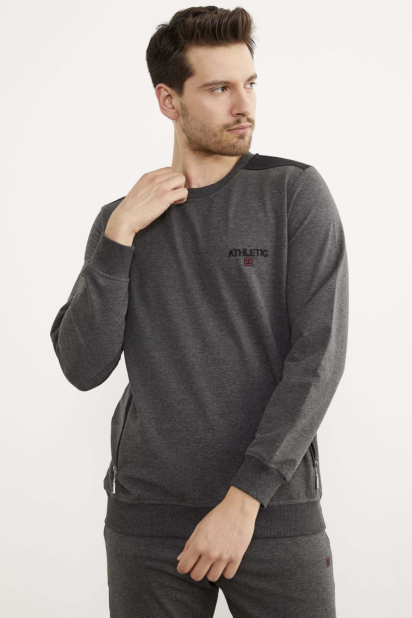 Rahat Kalıp Sıfır Yaka Eşofman Takım - Antrasit (5) Sementa