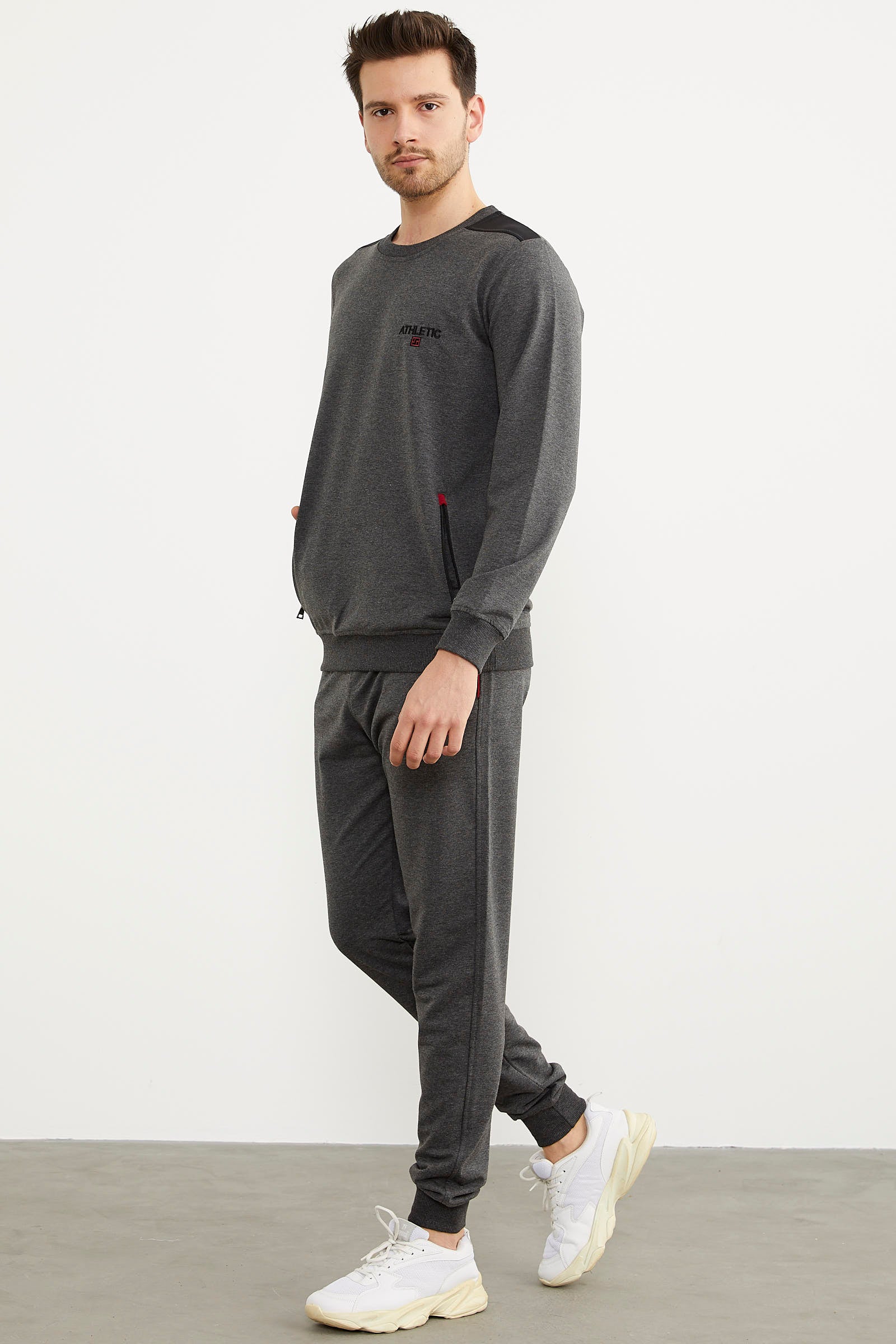 Rahat Kalıp Sıfır Yaka Eşofman Takım - Antrasit (2) Sementa