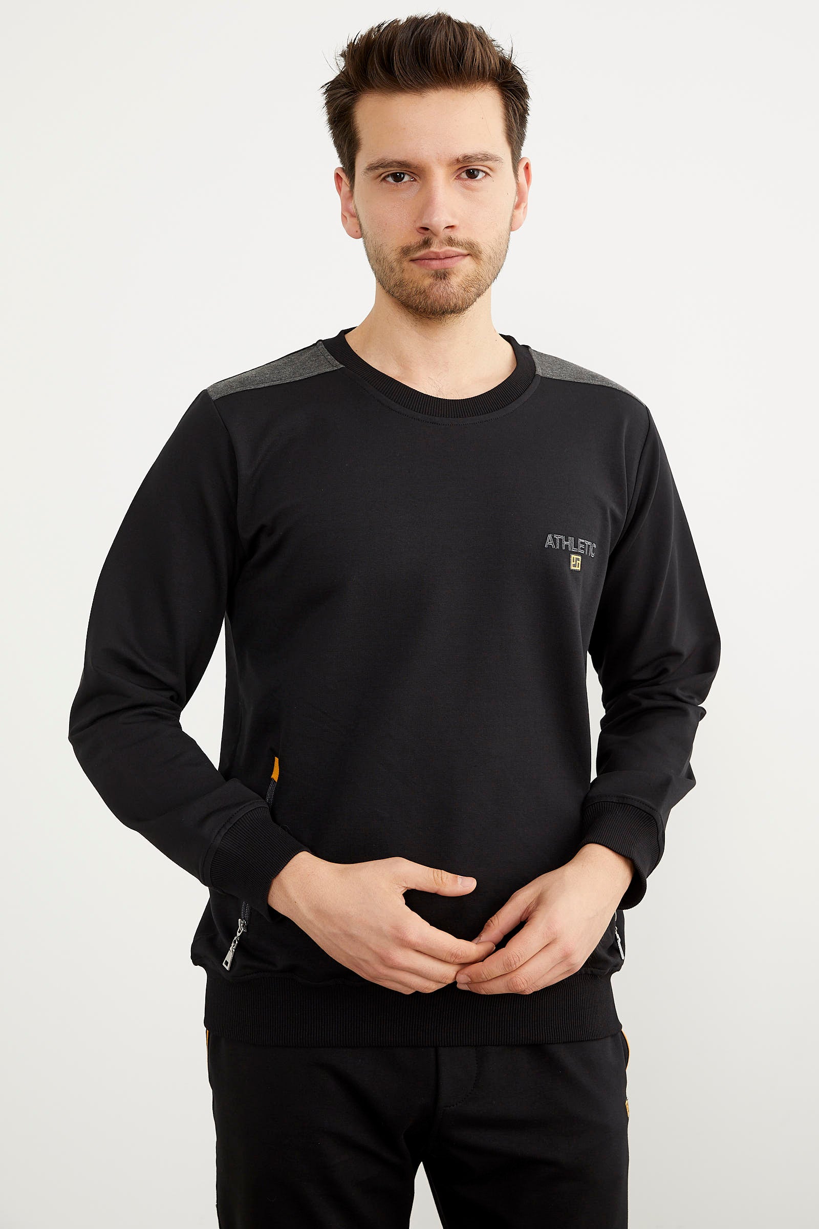 Rahat Kalıp Sıfır Yaka Eşofman Takım - Siyah (2) Sementa