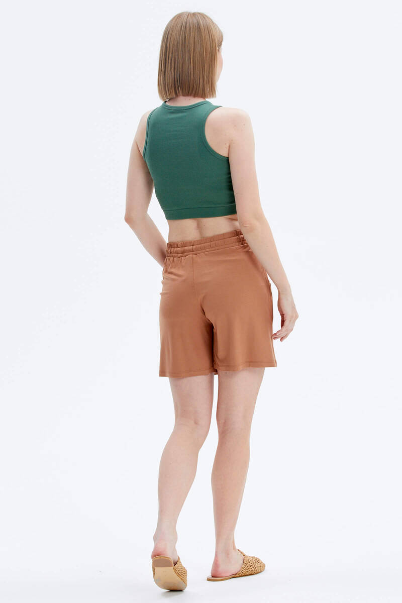 Rahat Kesim Penye Şort - Kamel (5) Sementa