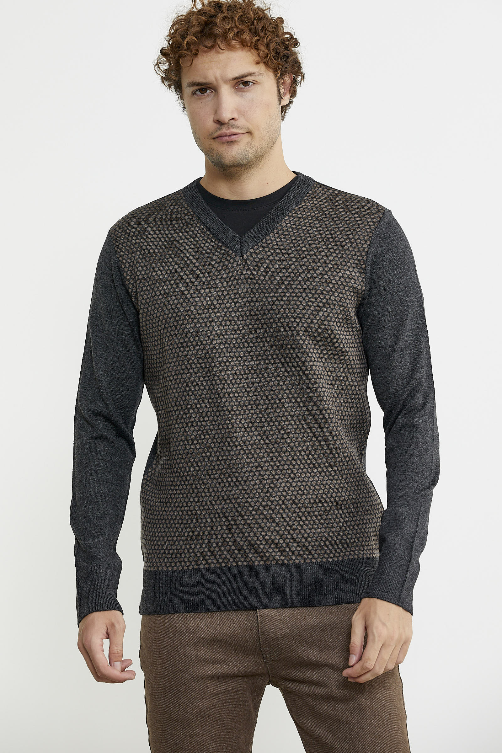 Regular Fit Jakarlı Yünlü Triko Kazak - Antrasit - Sementa