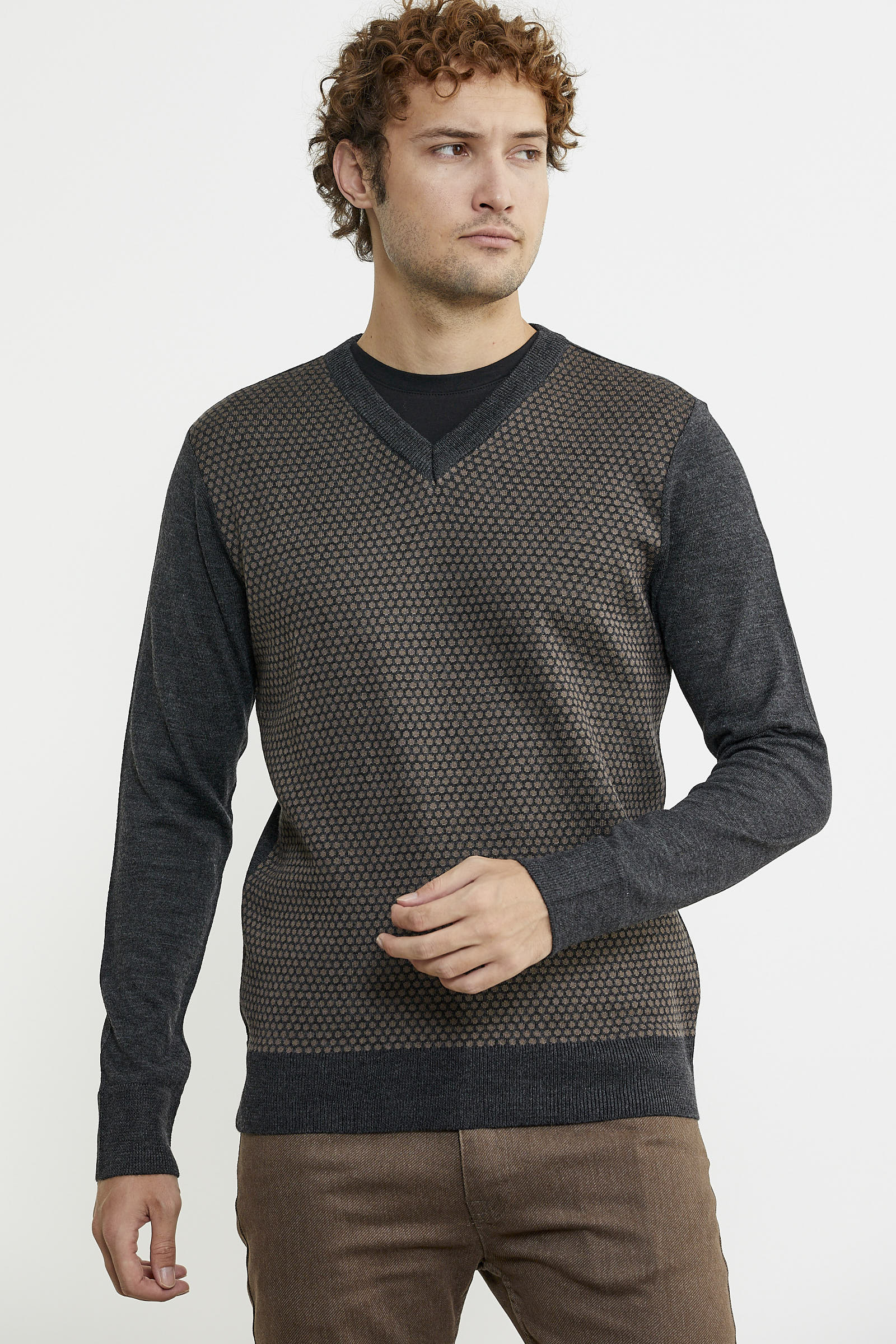 Regular Fit Jakarlı Yünlü Triko Kazak - Antrasit - Sementa