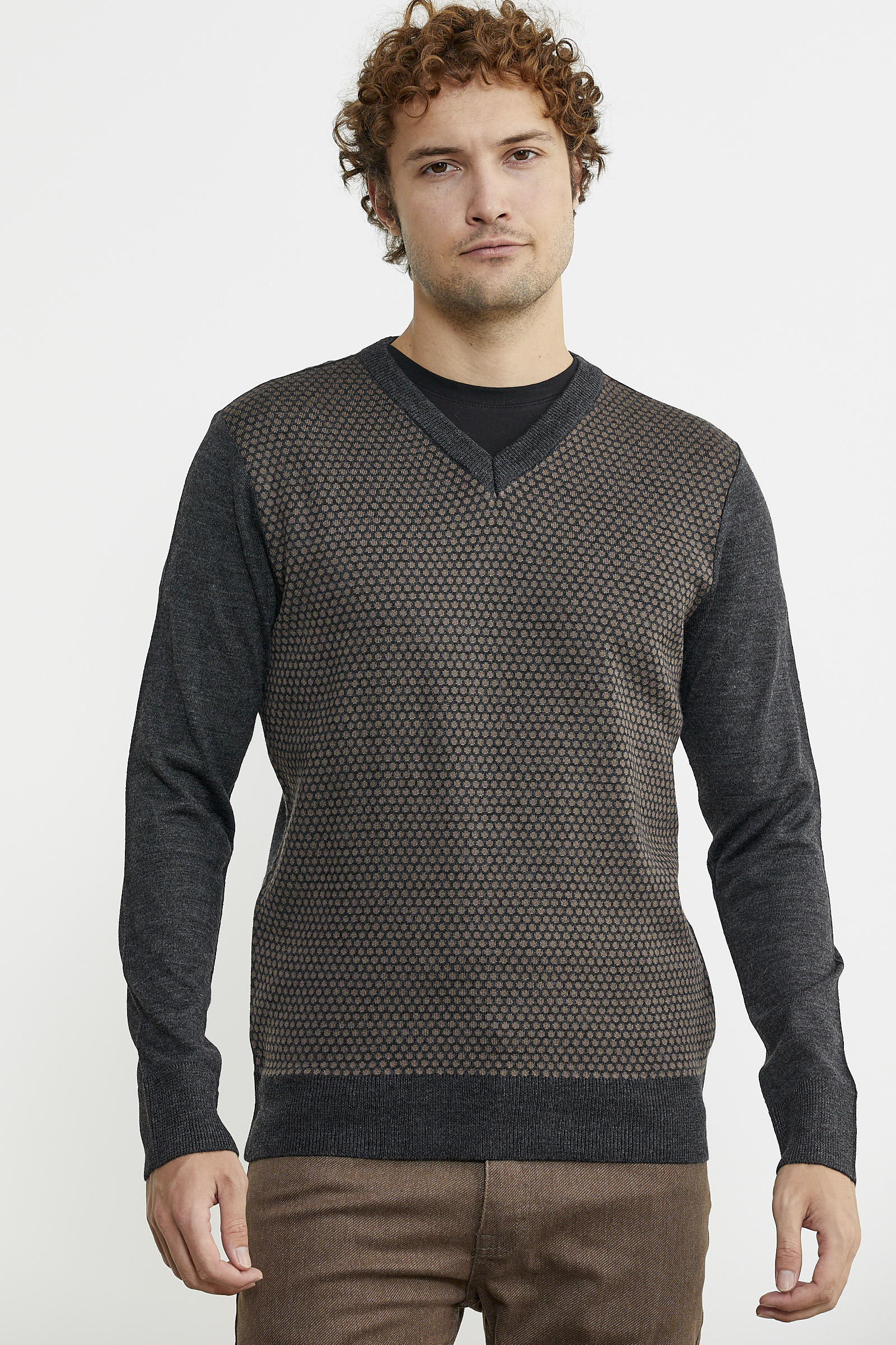 Regular Fit Jakarlı Yünlü Triko Kazak - Antrasit - Sementa