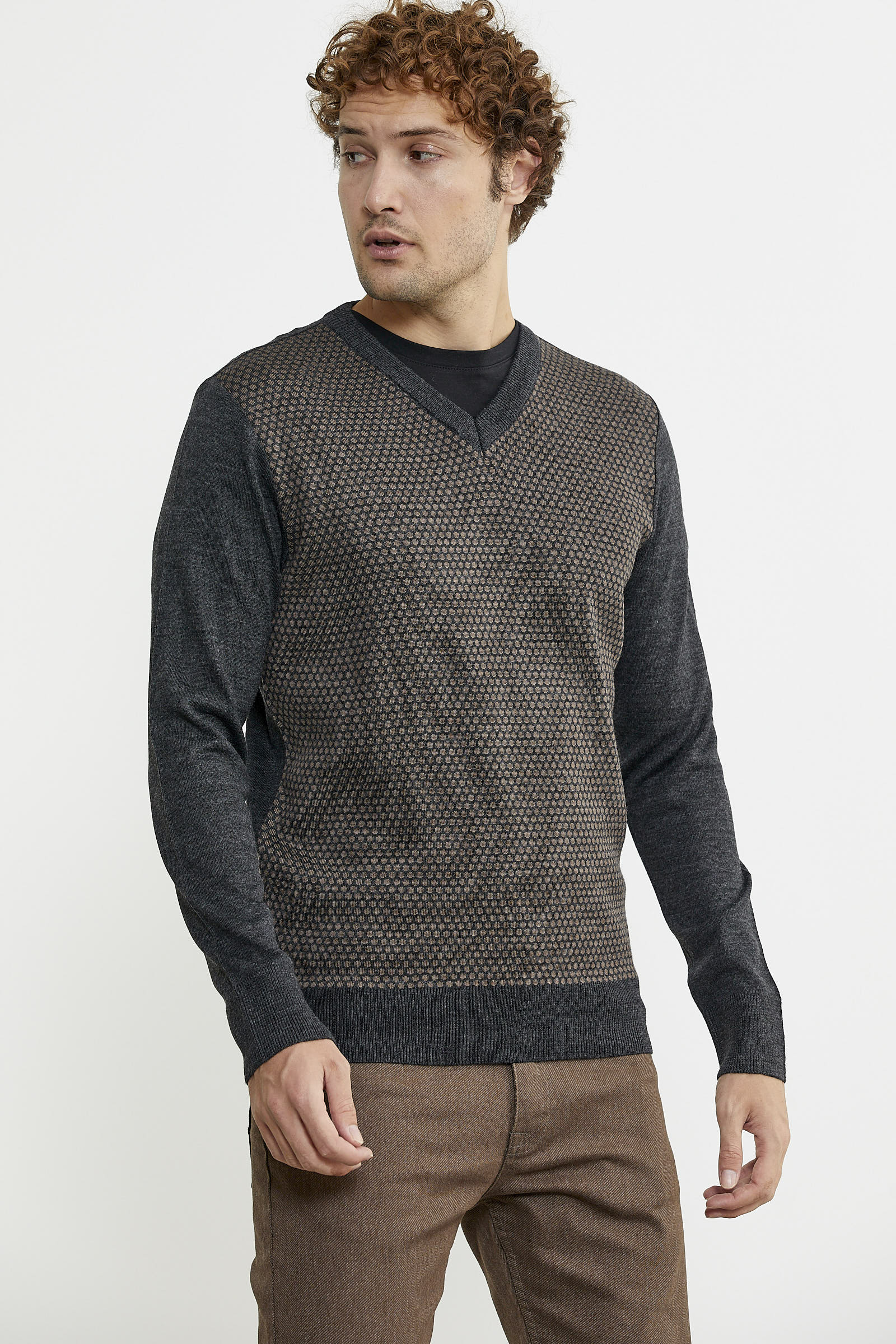 Regular Fit Jakarlı Yünlü Triko Kazak - Antrasit - Sementa