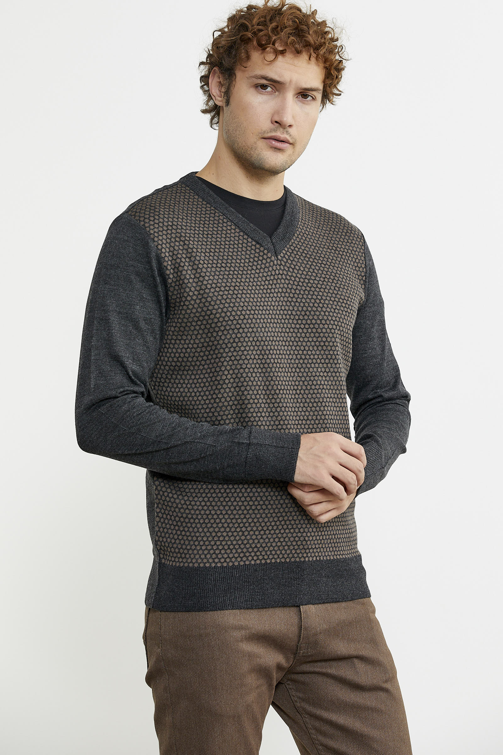 Regular Fit Jakarlı Yünlü Triko Kazak - Antrasit - Sementa