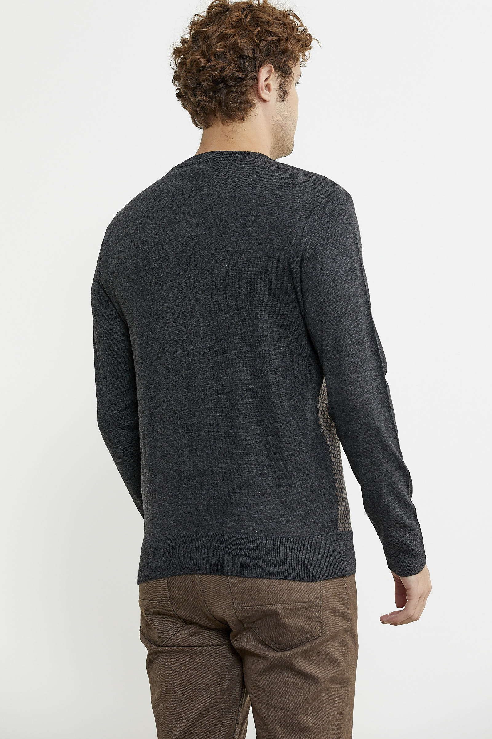 Regular Fit Jakarlı Yünlü Triko Kazak - Antrasit - Sementa