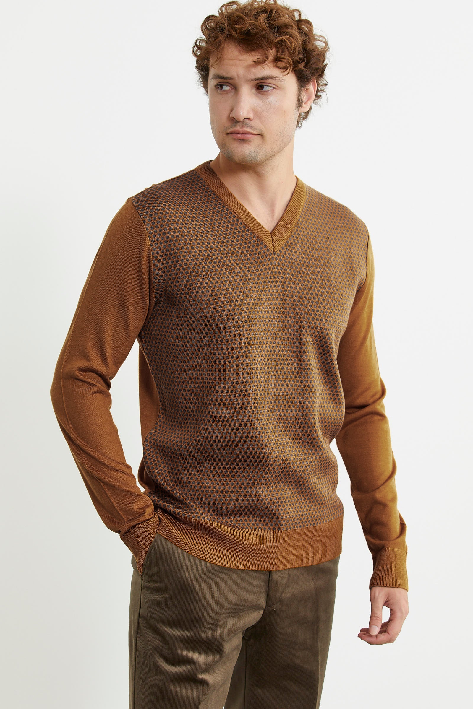 Regular Fit Jakarlı Yünlü Triko Kazak - Hardal - Sementa