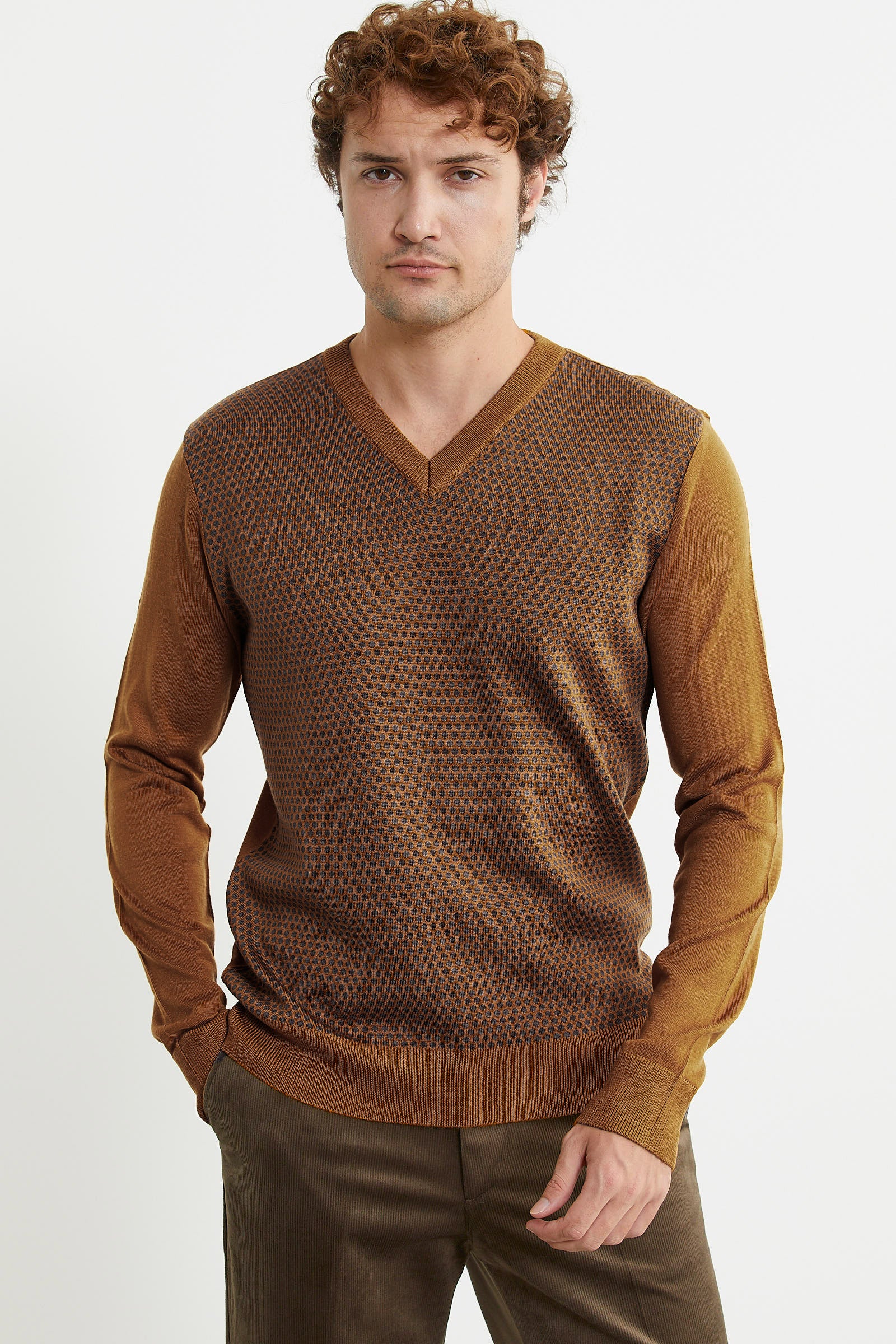 Regular Fit Jakarlı Yünlü Triko Kazak - Hardal - Sementa