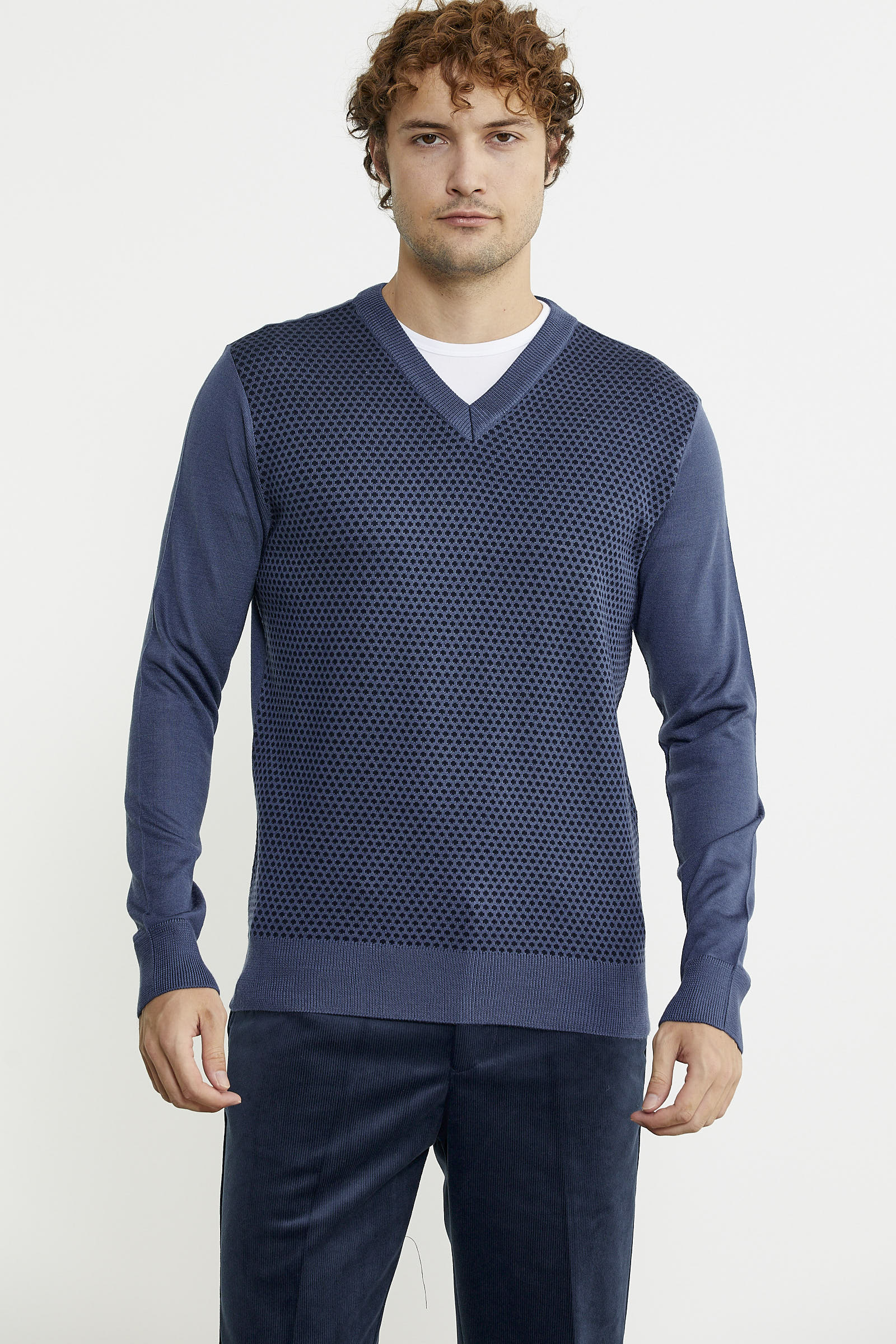 Regular Fit Jakarlı Yünlü Triko Kazak - Indigo - Sementa