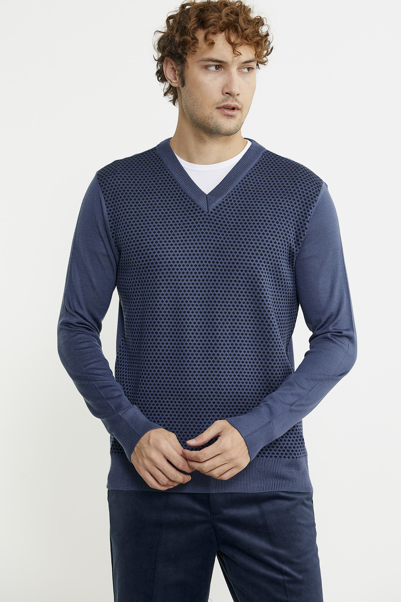 Regular Fit Jakarlı Yünlü Triko Kazak - Indigo - Sementa