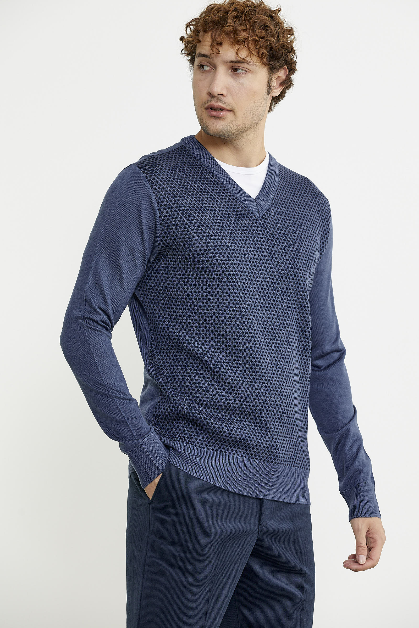 Regular Fit Jakarlı Yünlü Triko Kazak - Indigo - Sementa