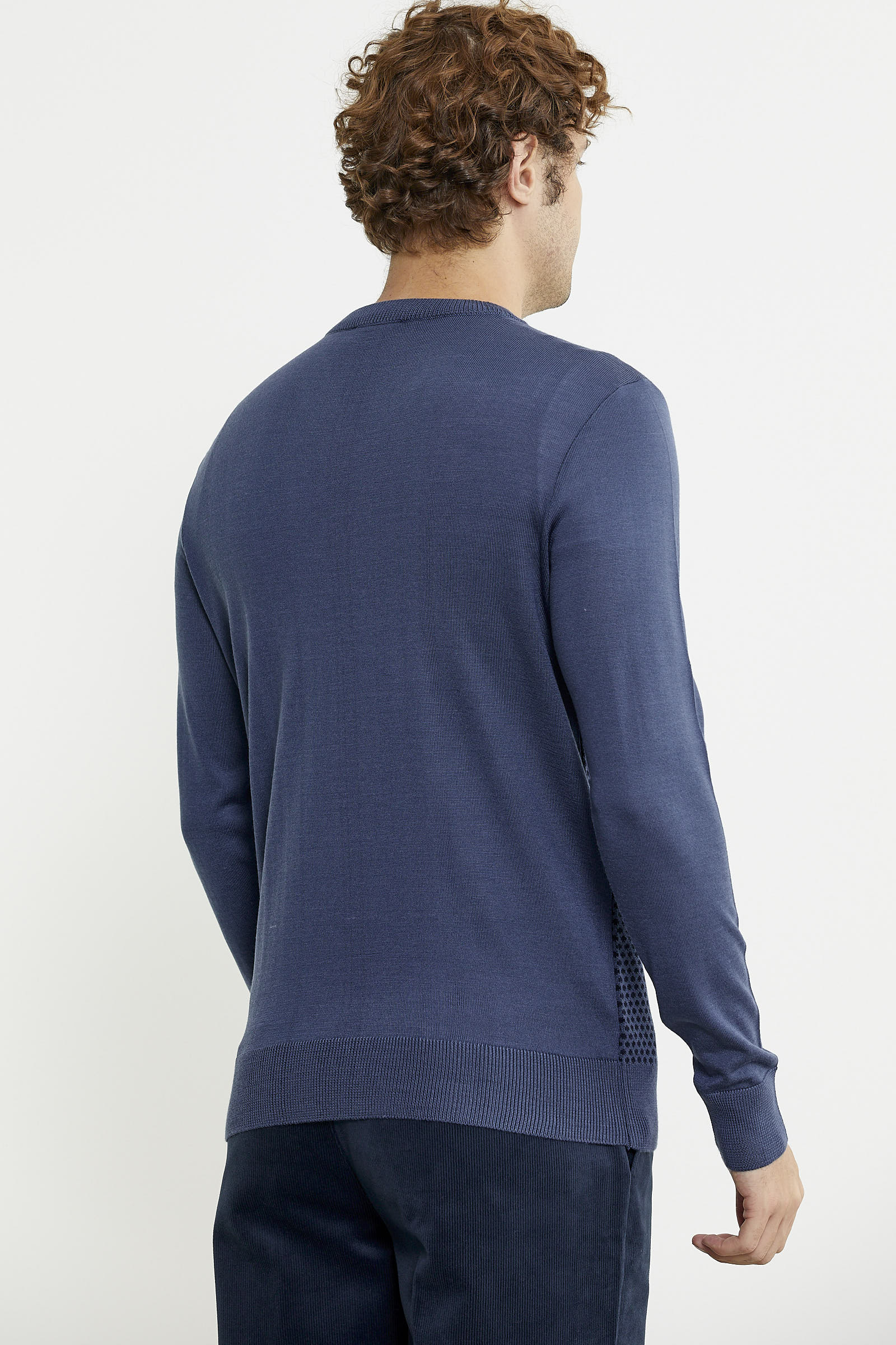 Regular Fit Jakarlı Yünlü Triko Kazak - Indigo - Sementa