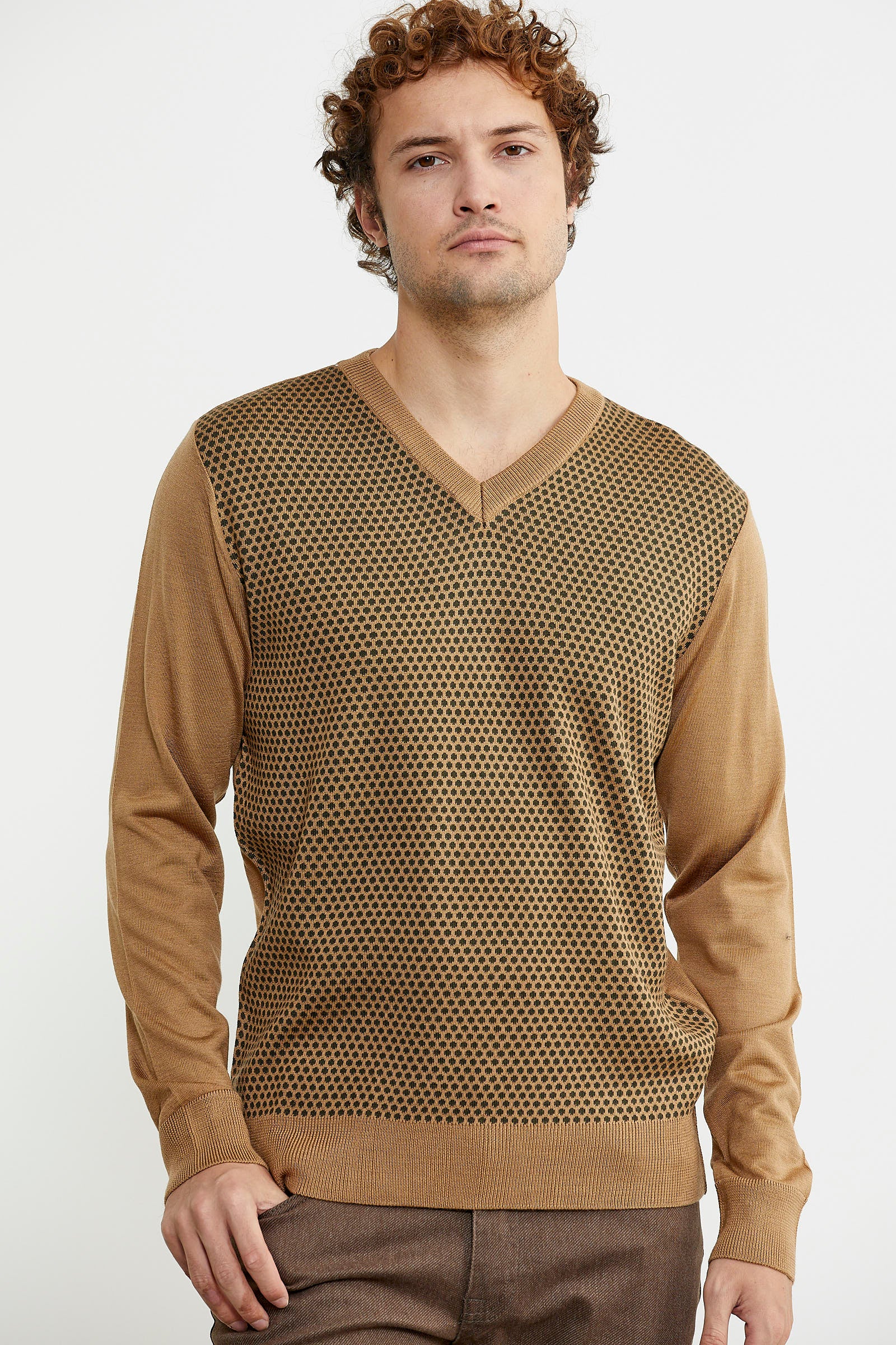 Regular Fit Jakarlı Yünlü Triko Kazak - Kamel - Sementa