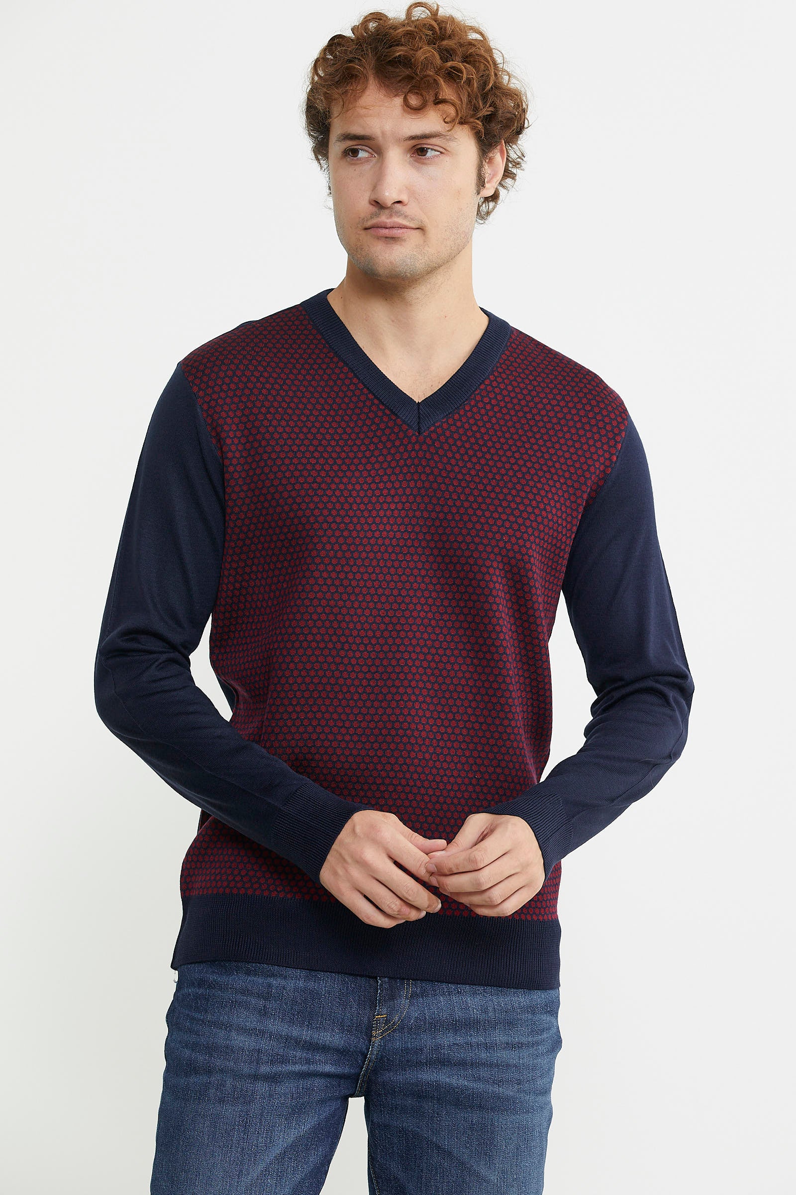 Regular Fit Jakarlı Yünlü Triko Kazak - Lacivert - Sementa