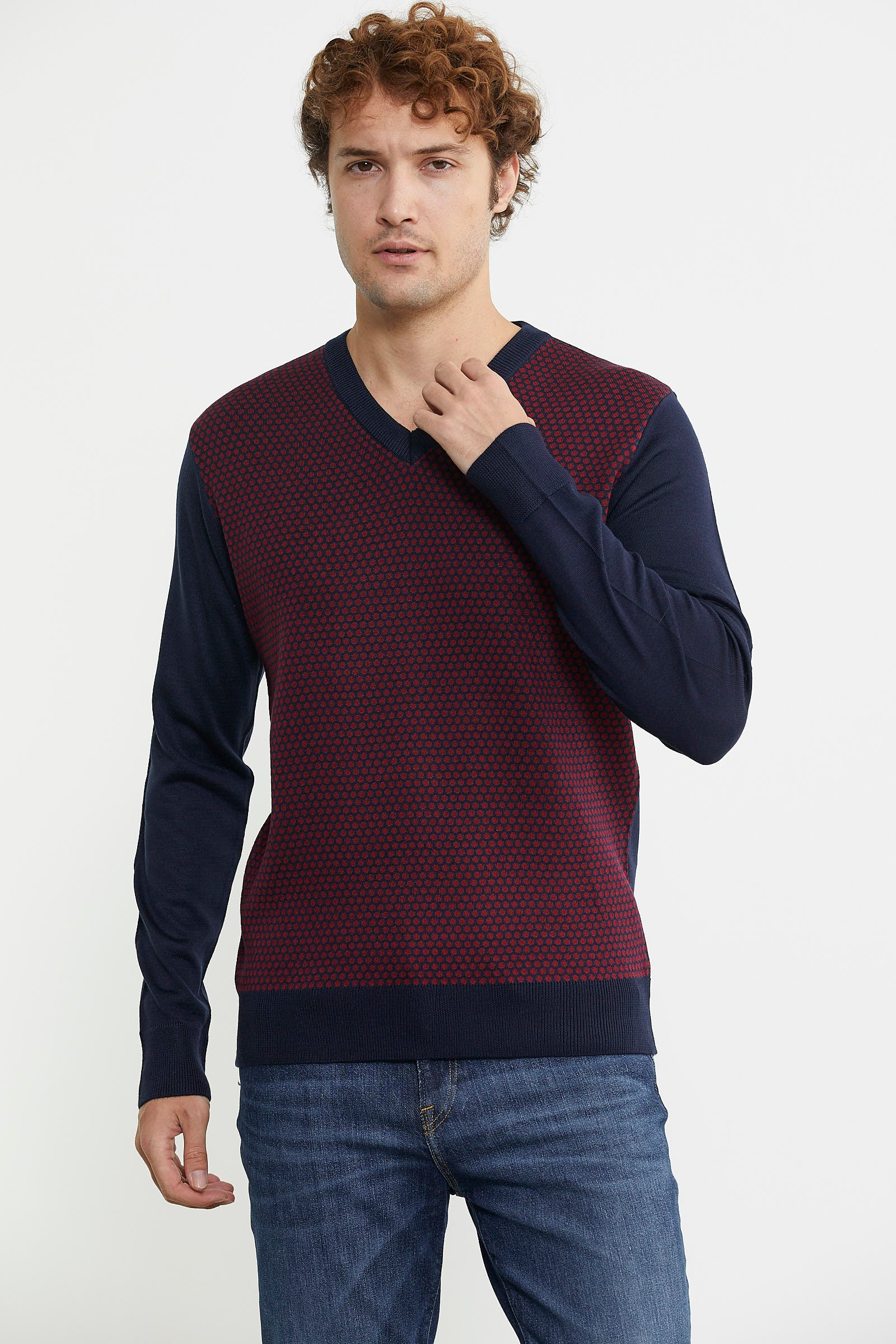 Regular Fit Jakarlı Yünlü Triko Kazak - Lacivert - Sementa