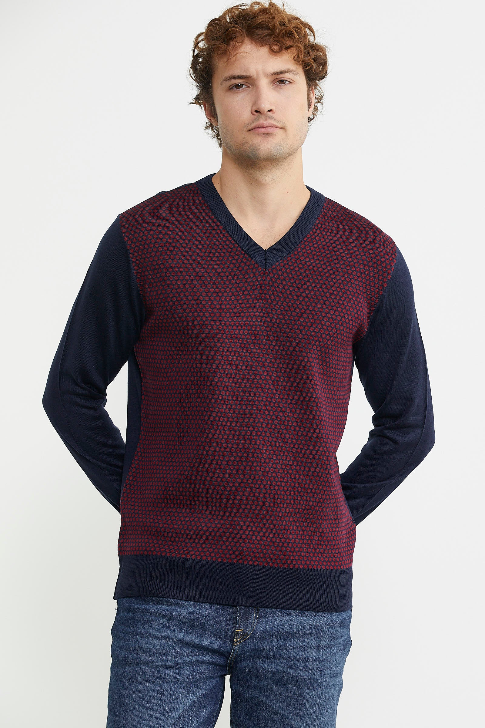 Regular Fit Jakarlı Yünlü Triko Kazak - Lacivert - Sementa