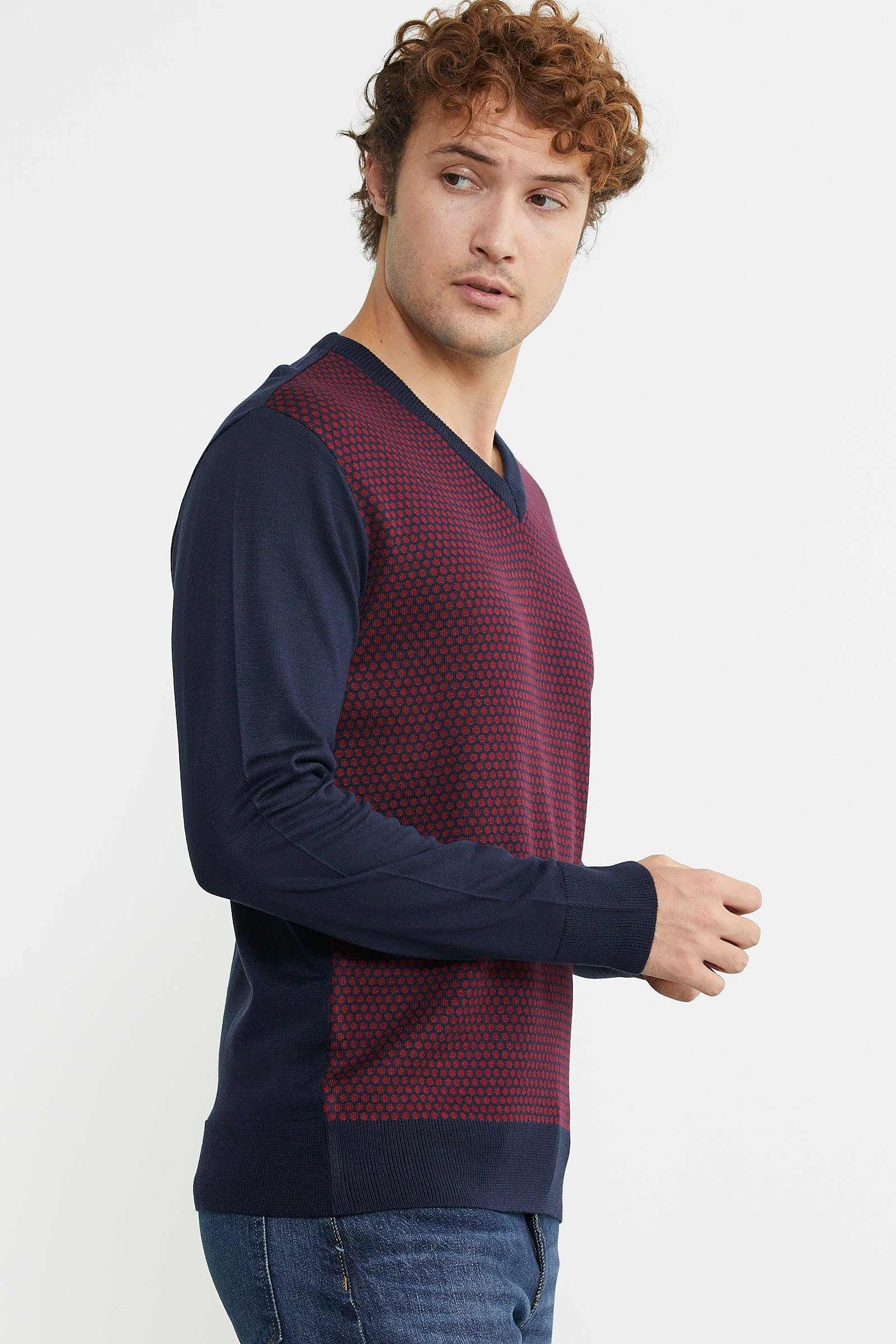 Regular Fit Jakarlı Yünlü Triko Kazak - Lacivert - Sementa