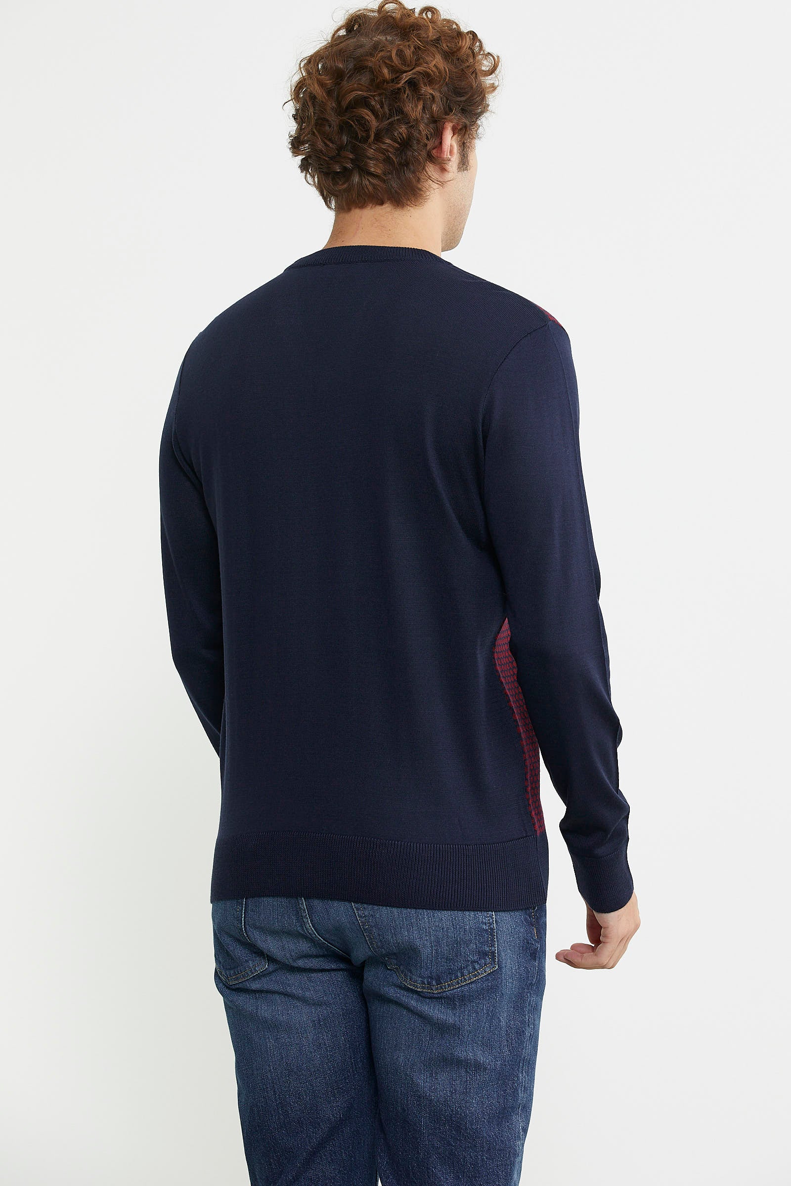 Regular Fit Jakarlı Yünlü Triko Kazak - Lacivert - Sementa