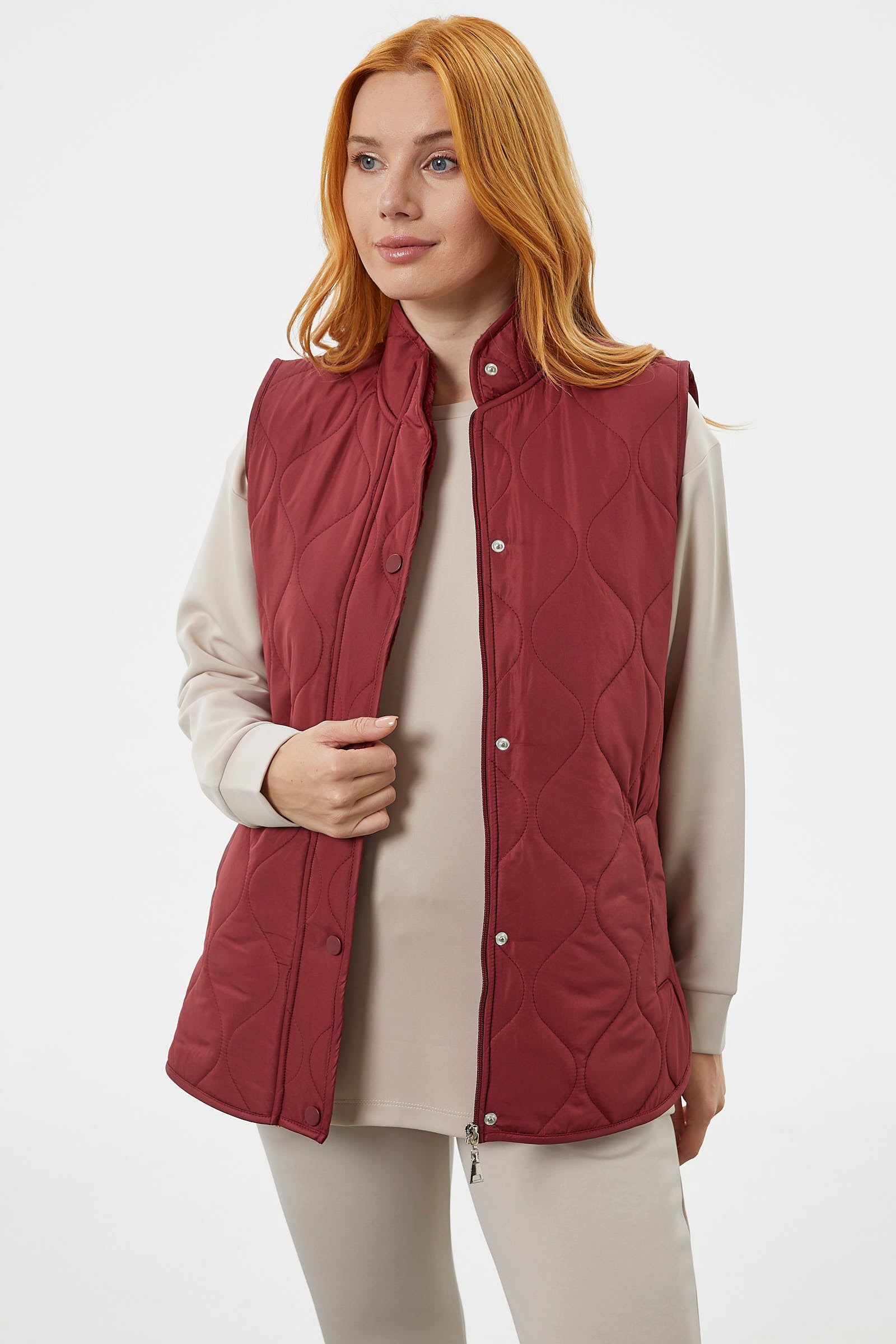 Regular Fit Kapitone Çıt Çıtlı Yelek - Bordo (1) Sementa