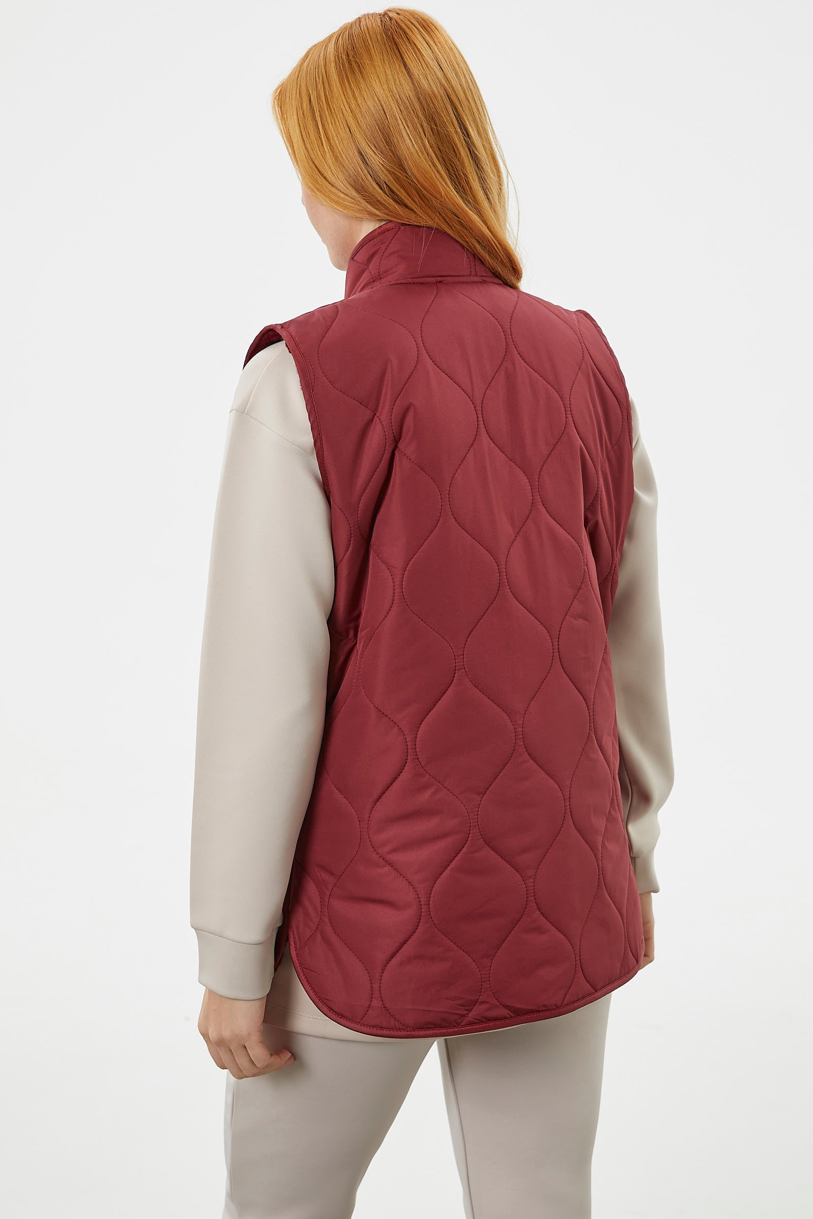 Regular Fit Kapitone Çıt Çıtlı Yelek - Bordo (4) Sementa