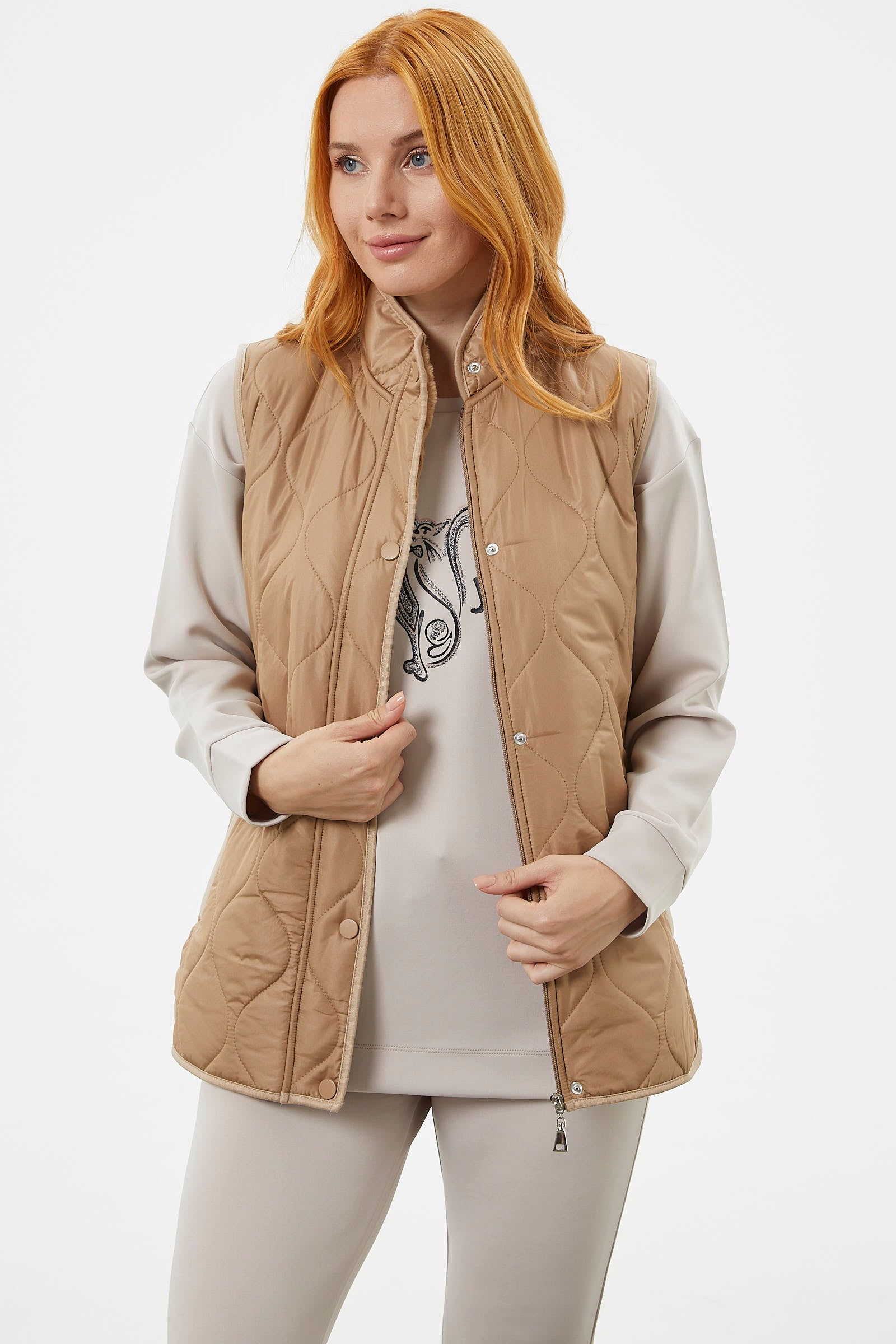 Regular Fit Kapitone Çıt Çıtlı Yelek - Kamel (2) Sementa