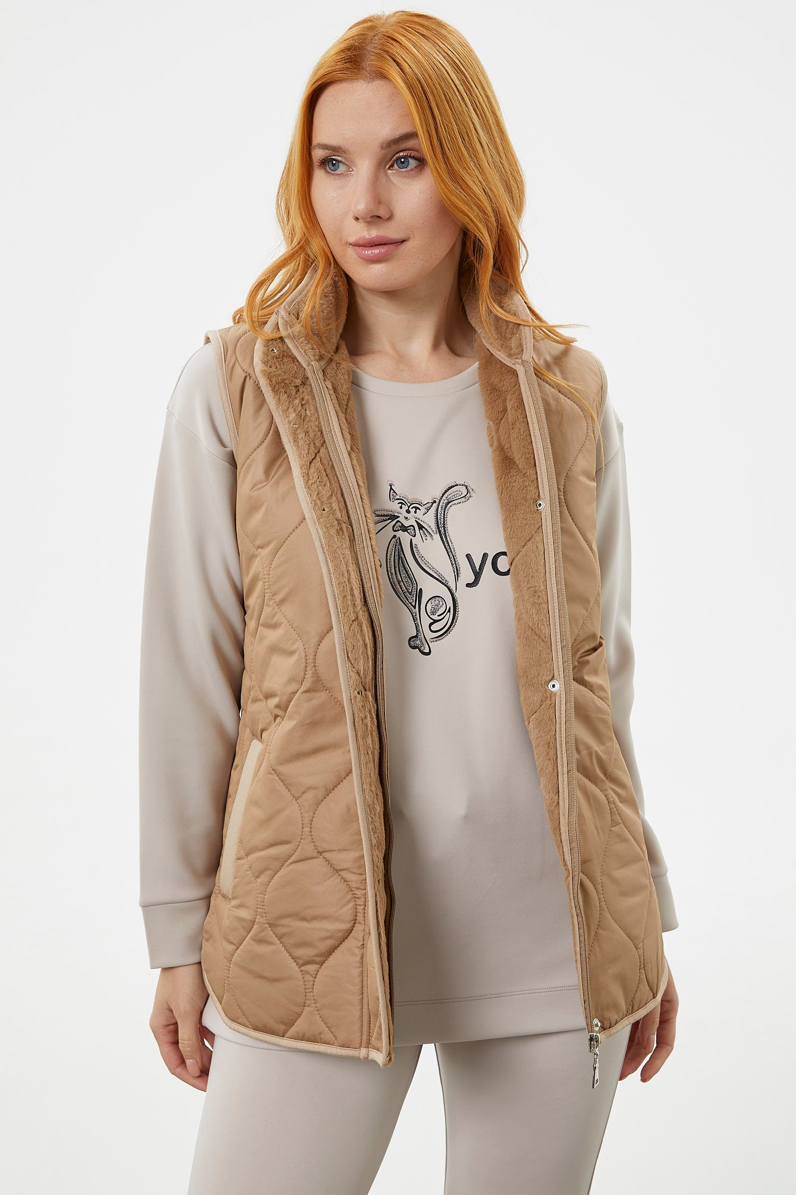 Regular Fit Kapitone Çıt Çıtlı Yelek - Kamel (4) Sementa