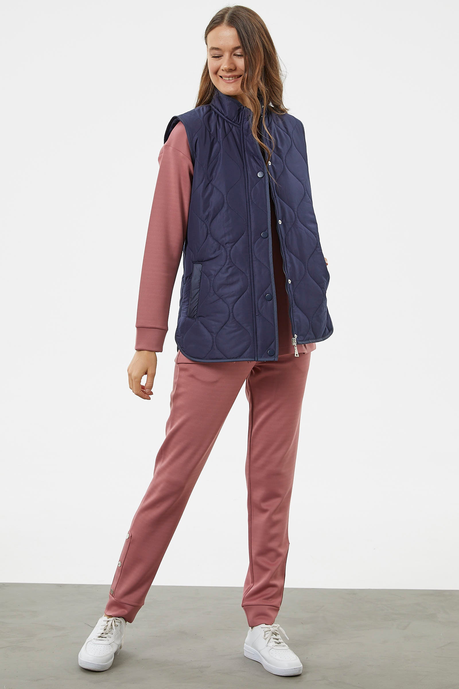 Regular Fit Kapitone Çıt Çıtlı Yelek - Lacivert (3) Sementa