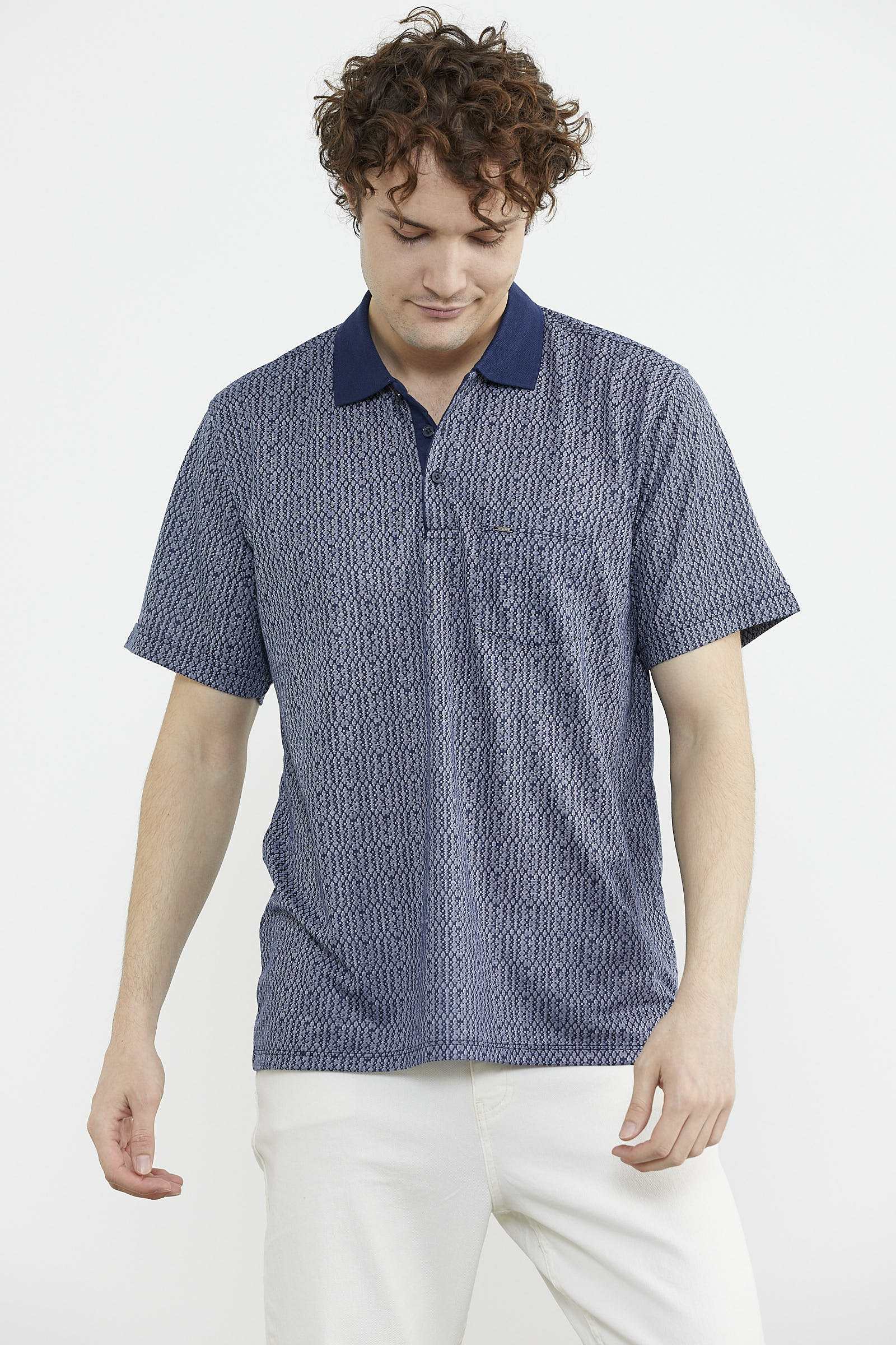 Regular Fit Polo Yaka Desenli Tişört - Lacivert (4) Sementa