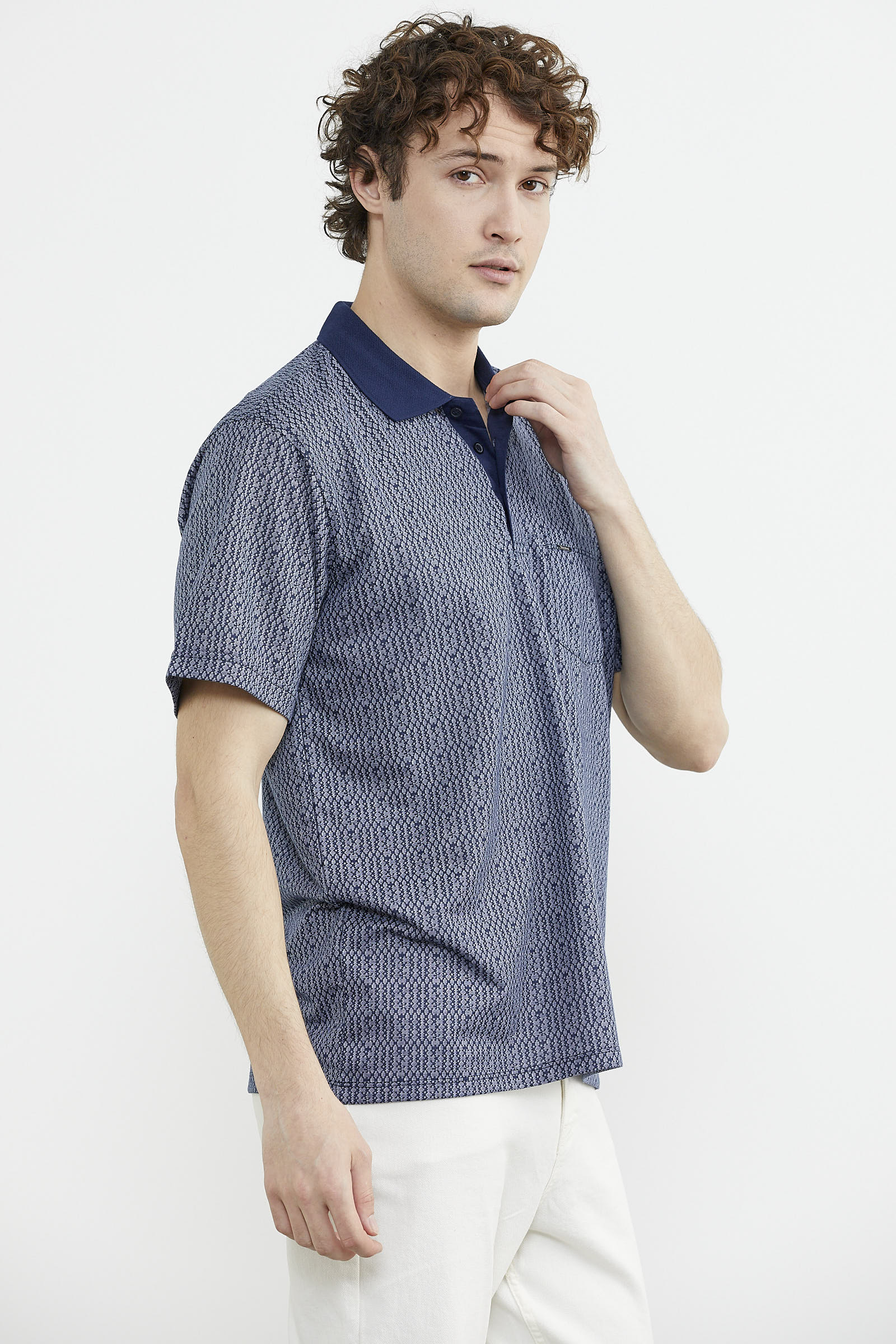 Regular Fit Polo Yaka Desenli Tişört - Lacivert (5) Sementa