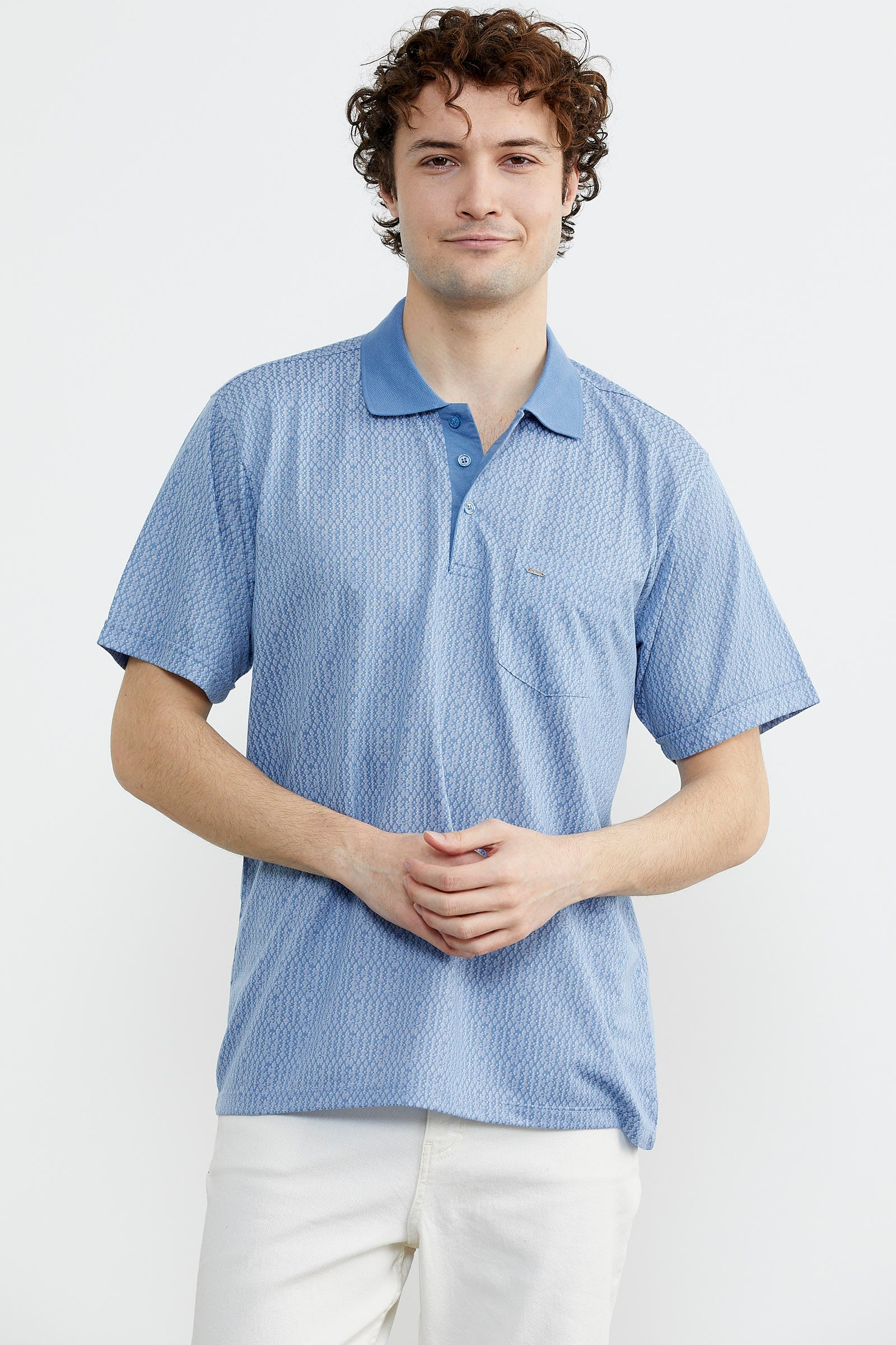 Regular Fit Polo Yaka Desenli Tişört - Mavi (3) Sementa