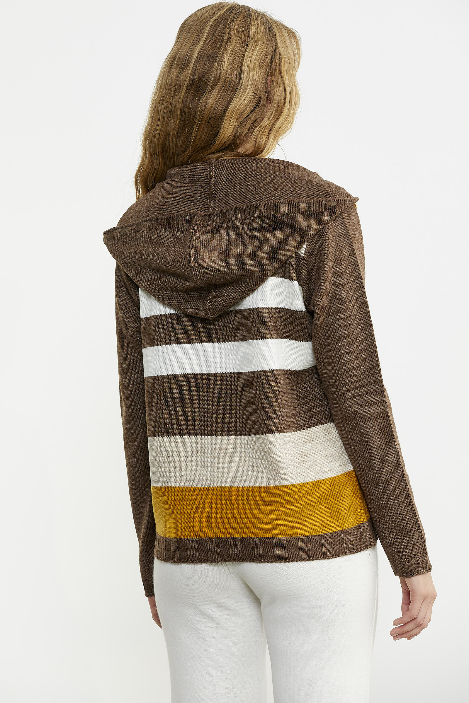 Renk Bloklu Yünlü Düğmeli Triko Ceket - Sütlü Kahve - Sementa