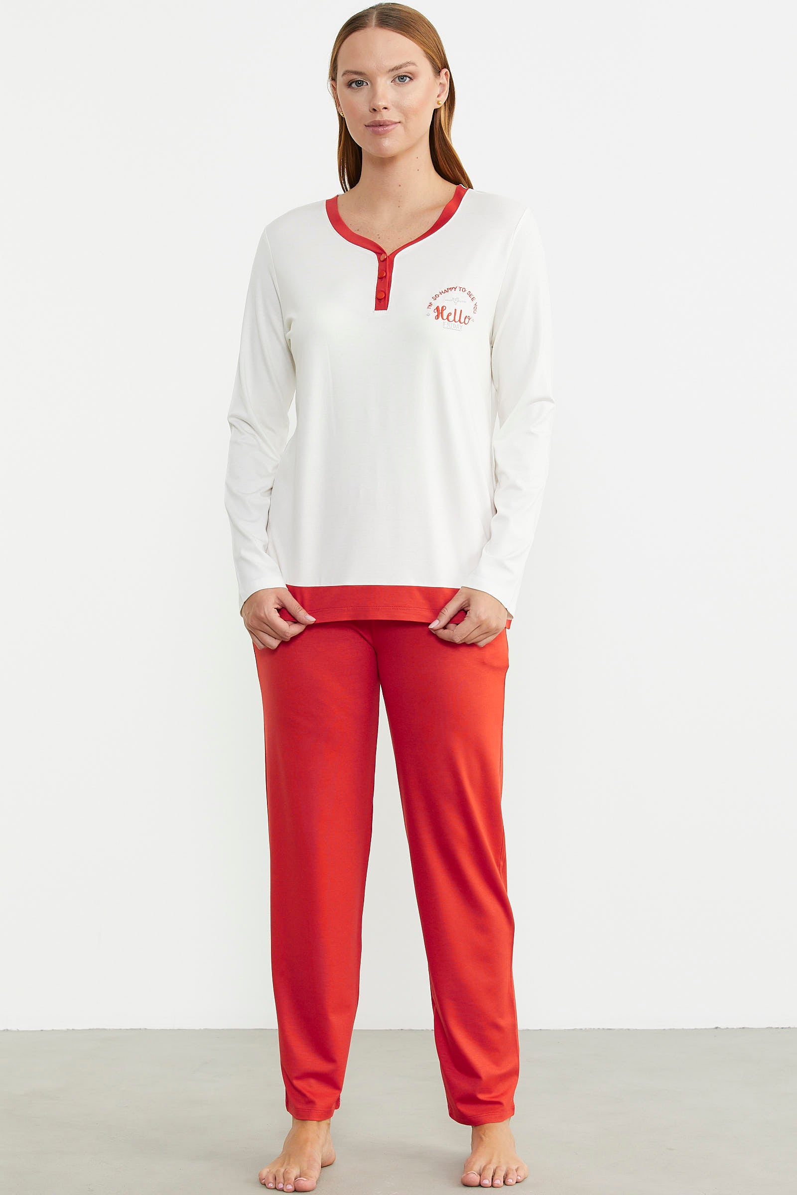 Renk Geçişli Rahat Kalıp Pijama Takım - Mercan - Sementa