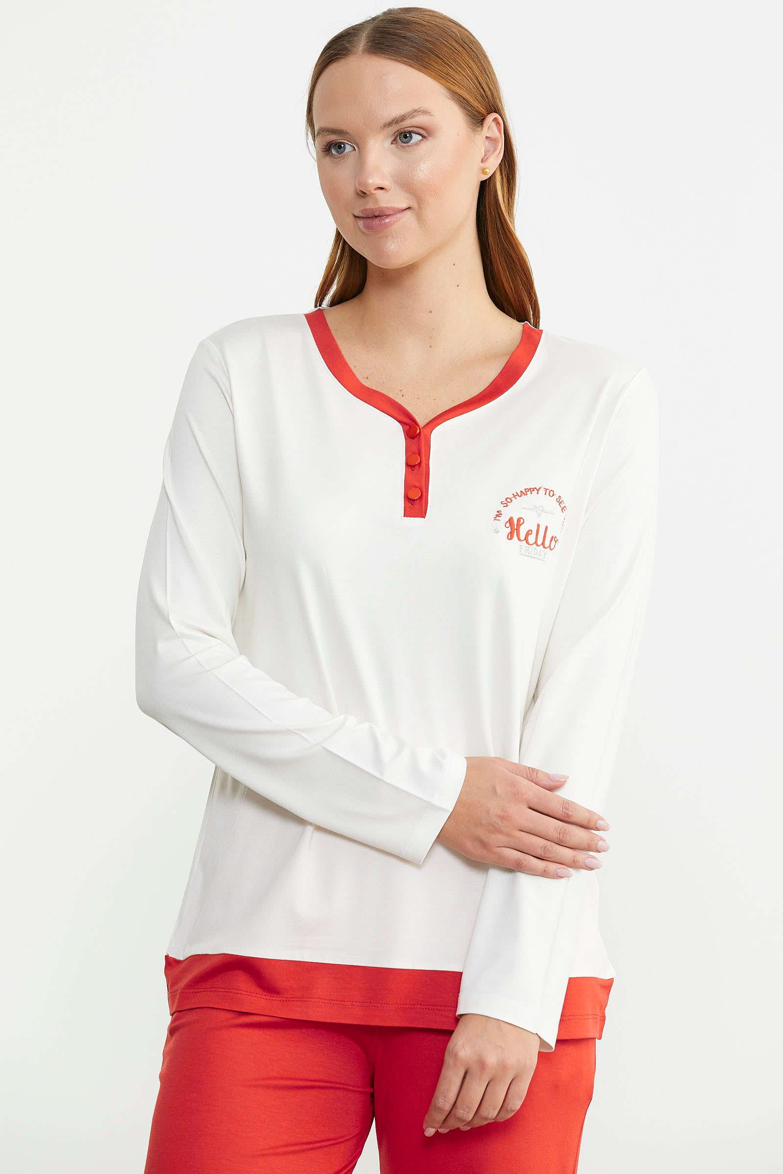 Renk Geçişli Rahat Kalıp Pijama Takım - Mercan - Sementa